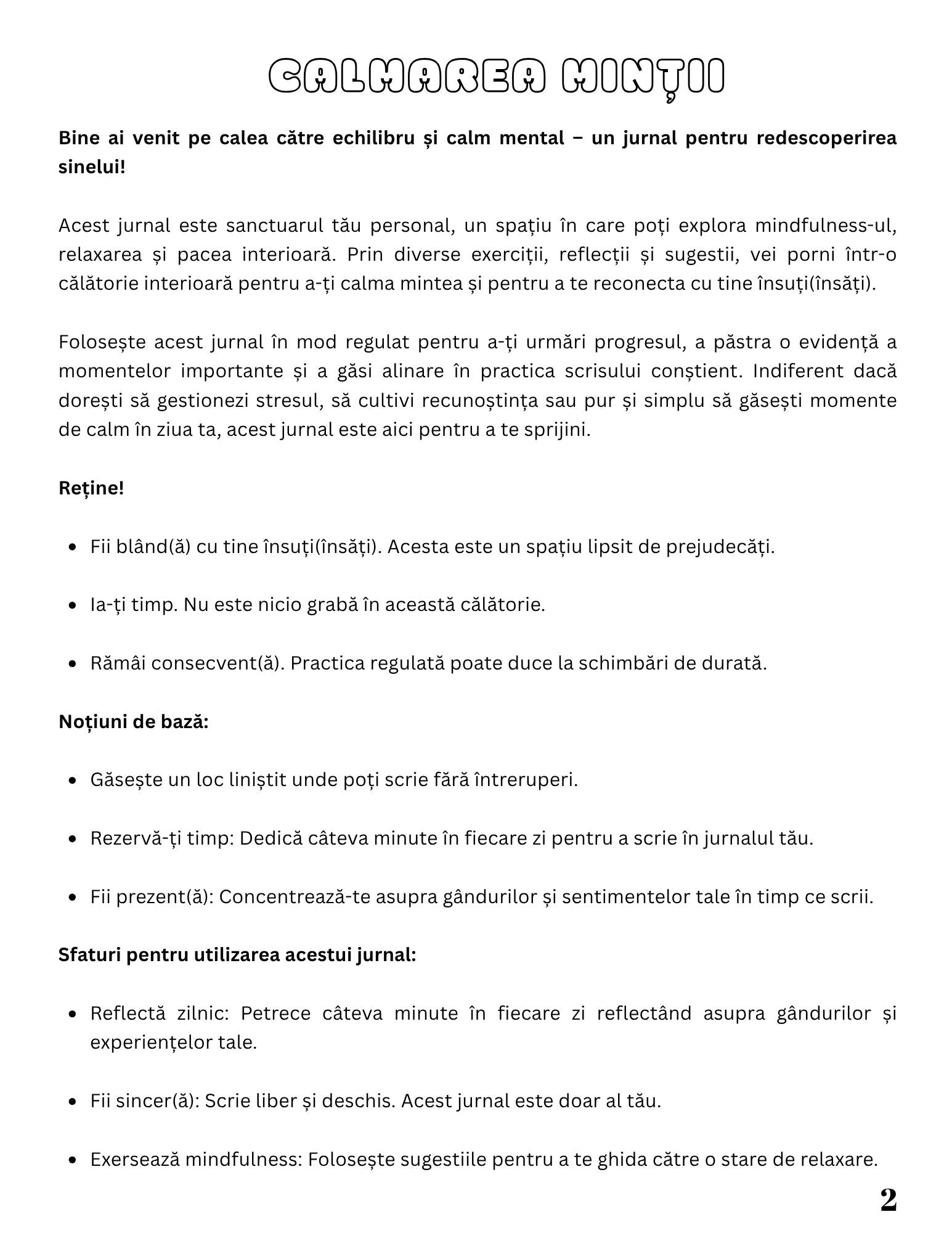 Jurnal Pentru Echilibru Si Calm Mental - Redescopera-ti Linistea Interioara / Dezvoltare Personala / Autocunoastere / Echilibru Interior / Recunostinta / Mindfulness Si Motivatie