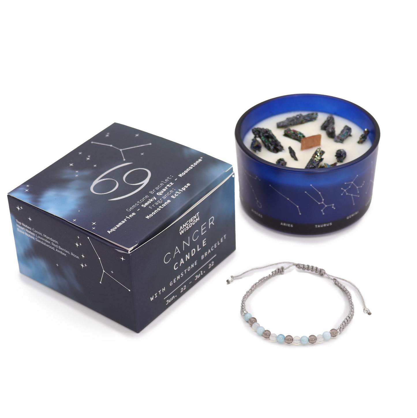 Lumanare din Cristal Zodiac cu Bratara cu Pietre Pretioase - Rac