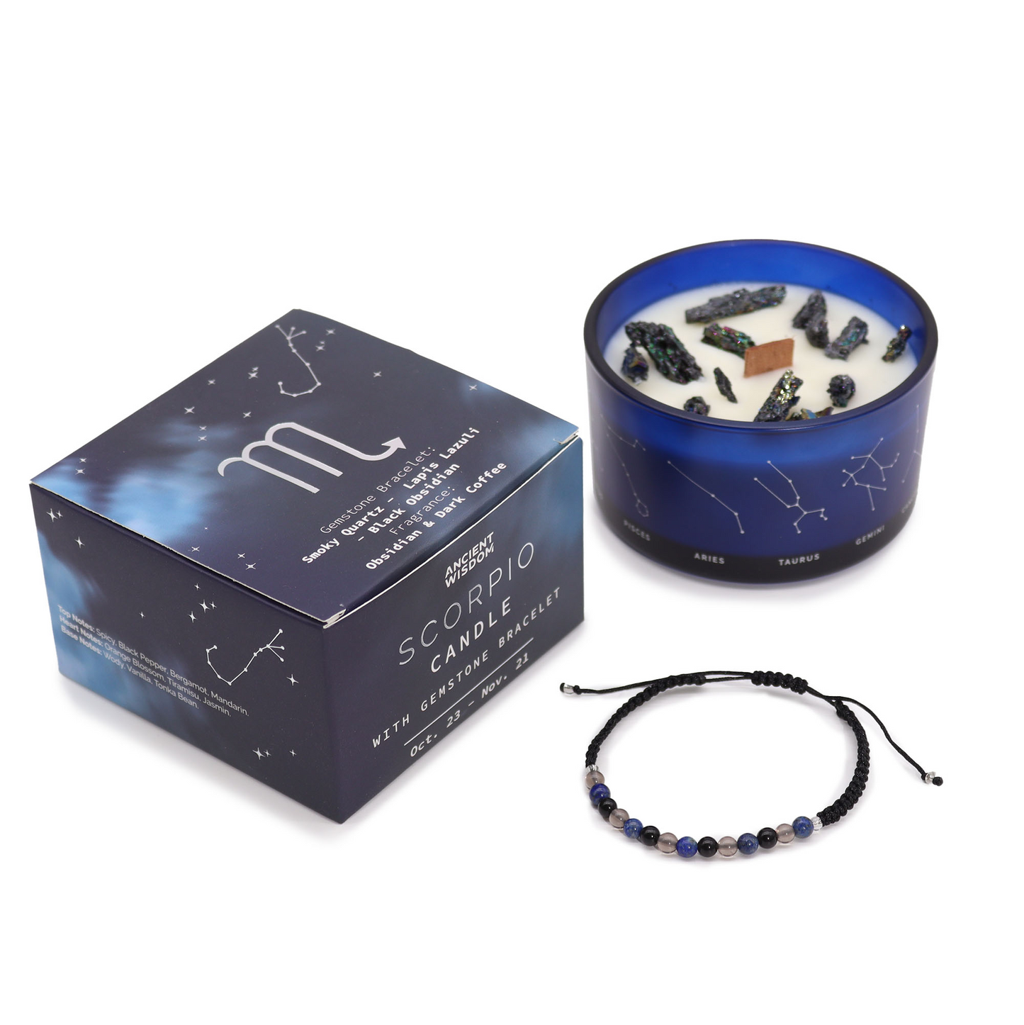 Lumanare din Cristal Zodiac cu Bratara cu Pietre Pretioase - Scorpion