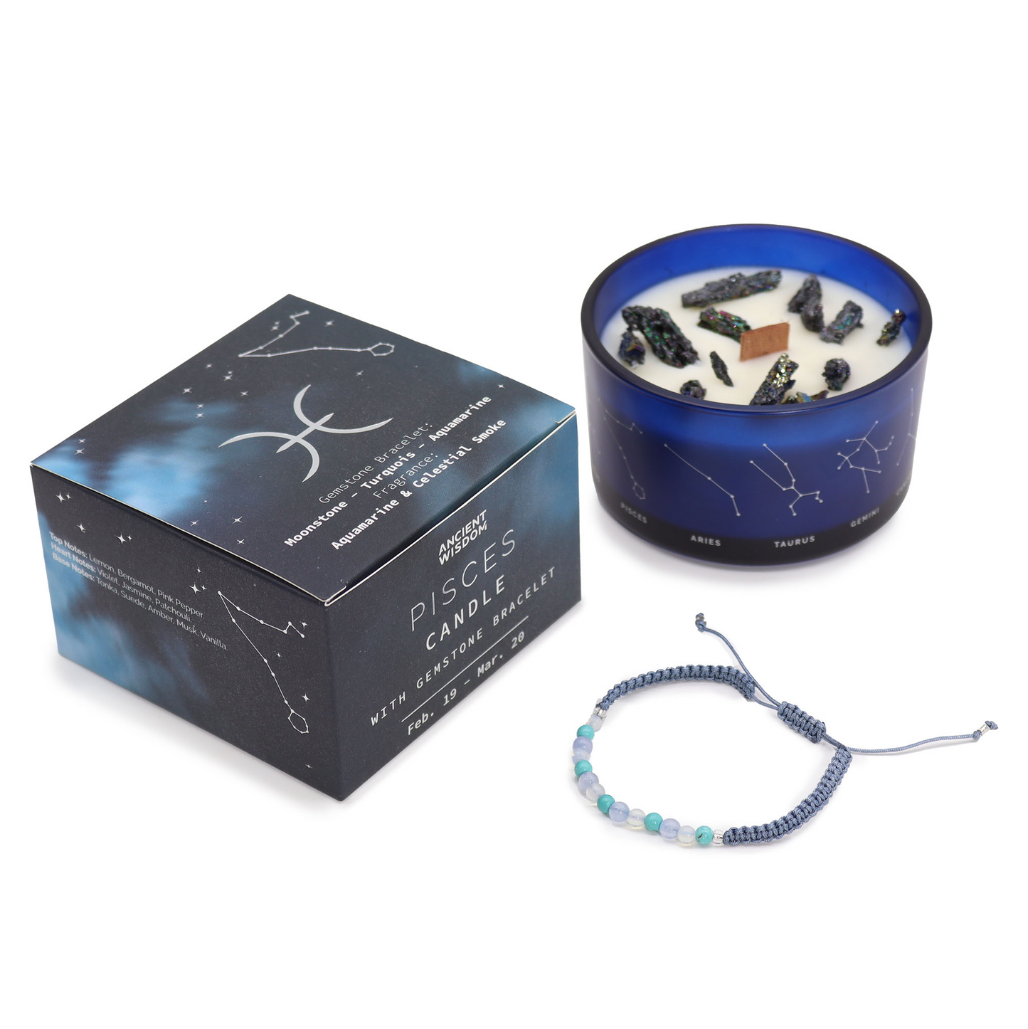 Lumanare din Cristal Zodiac cu Bratara cu Pietre Pretioase - Varsator