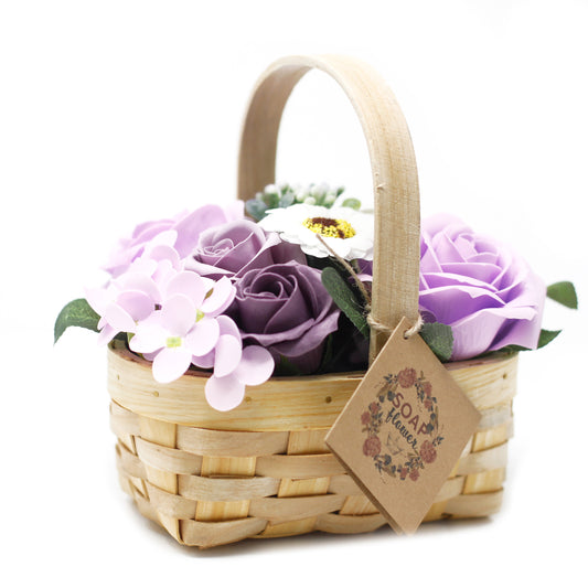 Buchet Mediu de Flori Mov in Cos de Rachita