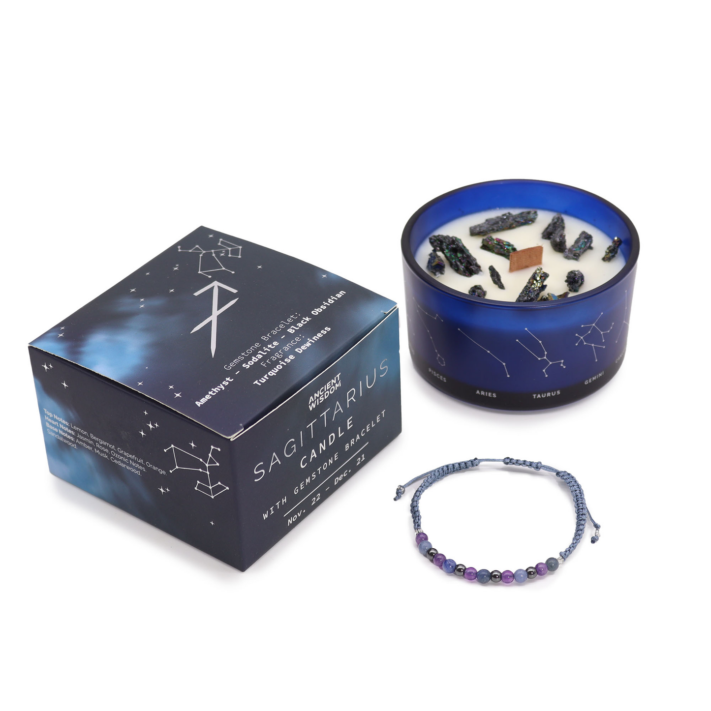 Lumanare din Cristal Zodiac cu Bratara cu Pietre Pretioase - Sagetator