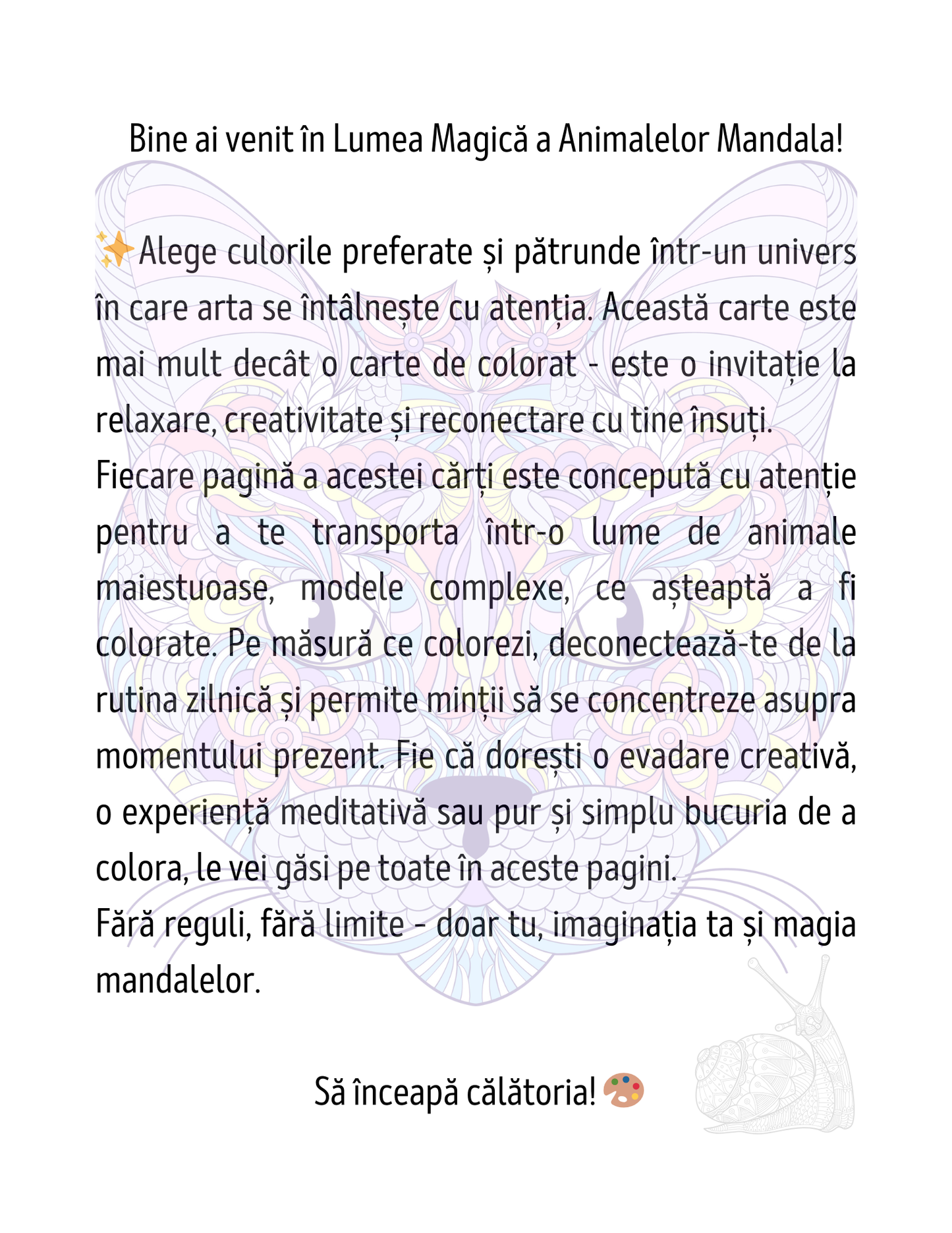 Carte de Colorat Lumea Magica a Animalelor Mandala – O Carte de Colorat Relaxanta Pentru Adulti si Copii / Carte Digitala / Ebook