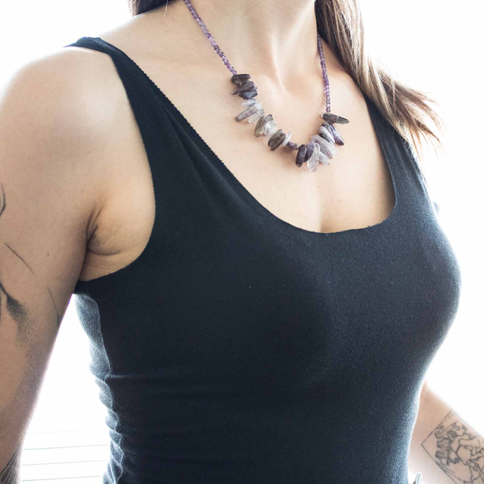 Colier cu Pietre Prețioase Lungi - Ametist