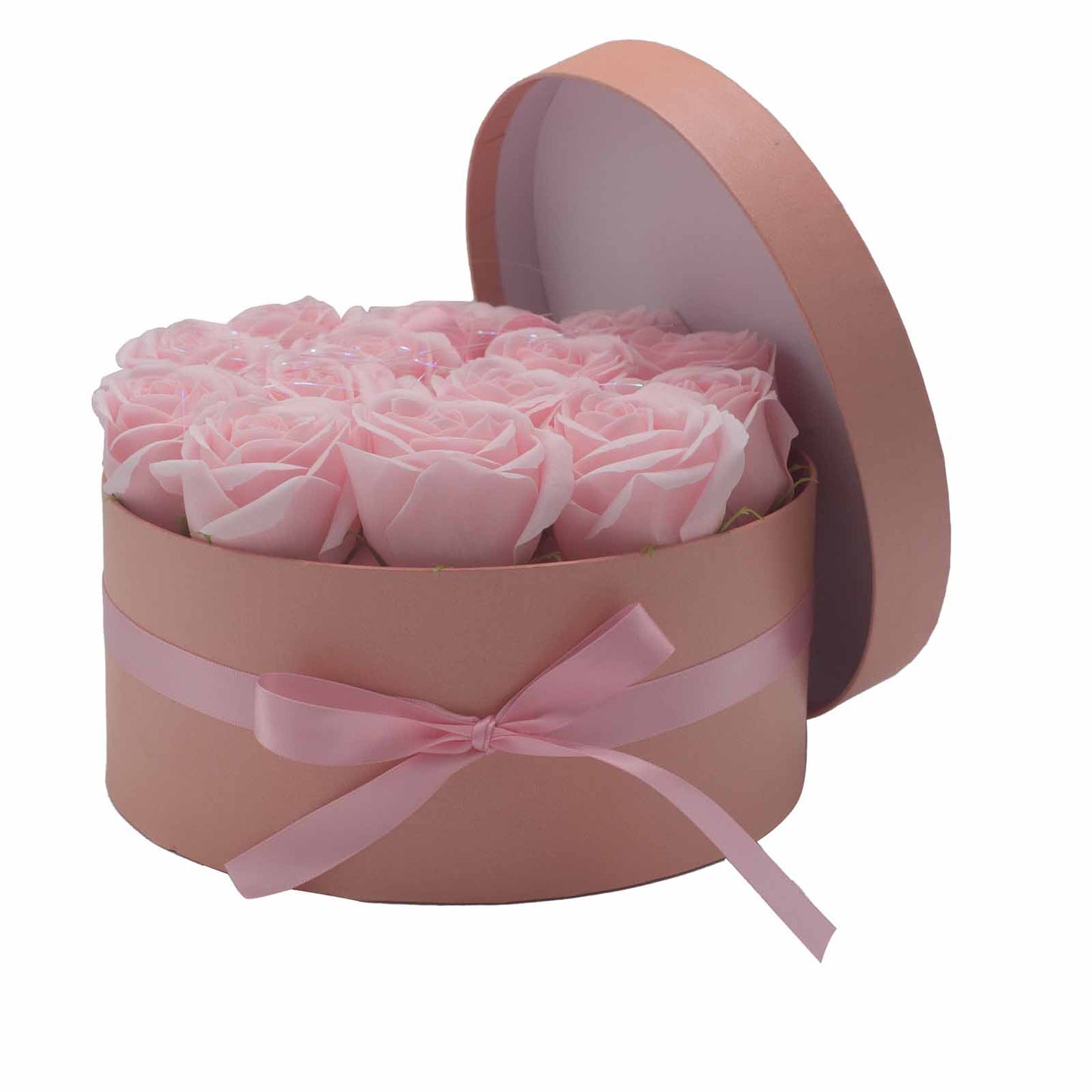 Cutie Rotunda cu 14 Flori de Sapun - Trandafiri Roz