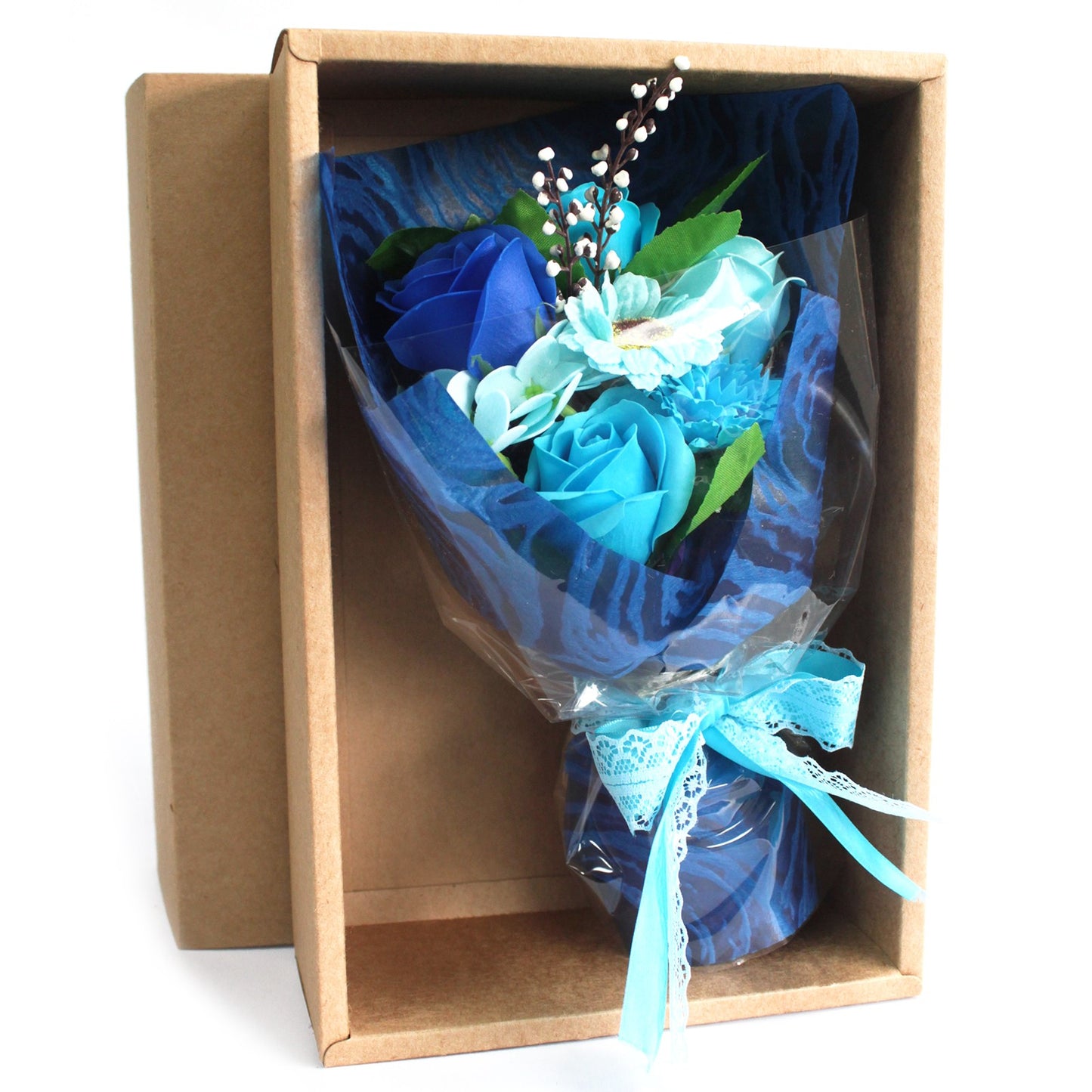 Cutie cu Buchet de Flori Albastre de Sapun