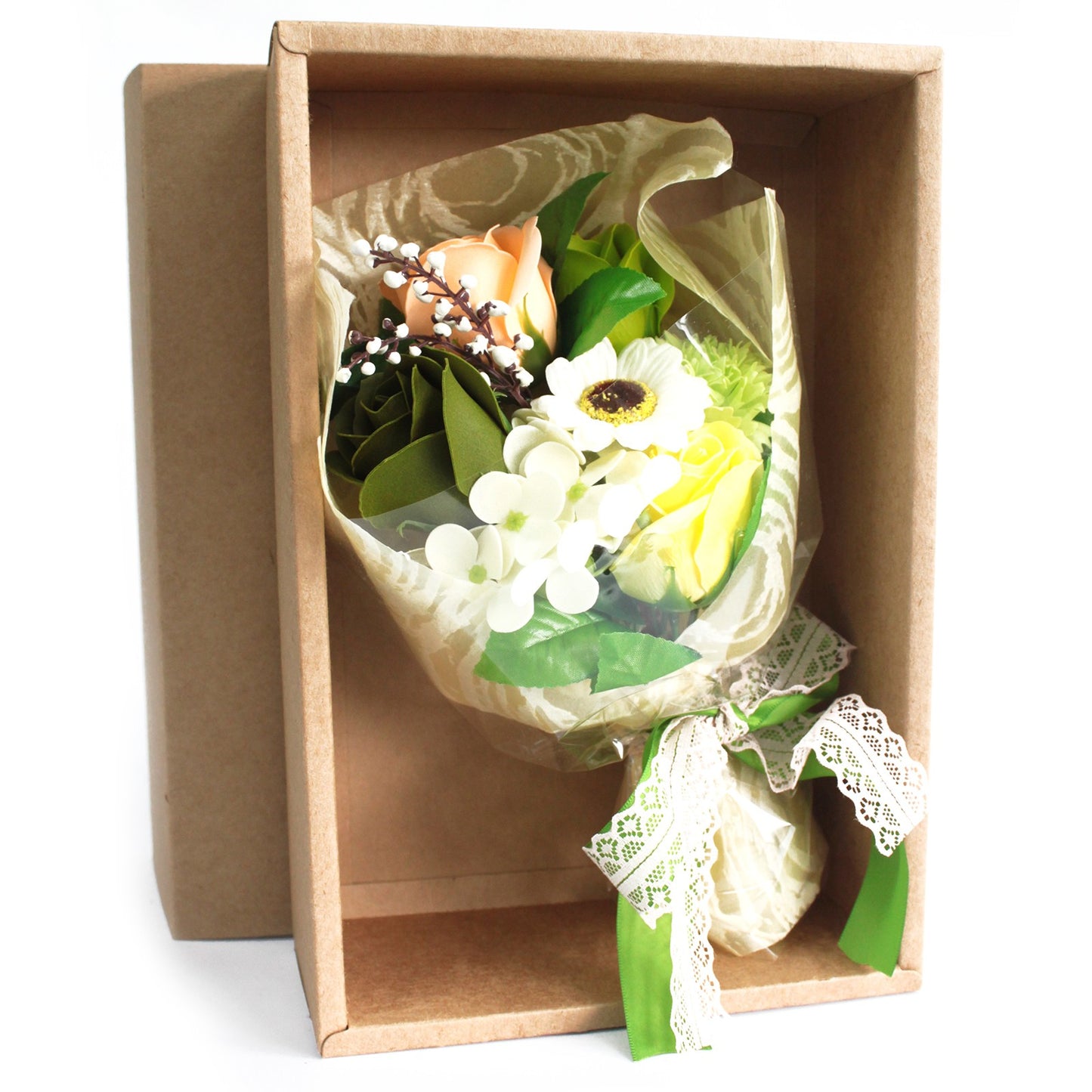 Cutie cu Buchet de Flori Verzi de Sapun