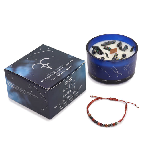 Lumanare din Cristal Zodiac cu Bratara cu Pietre Pretioase - Berbec