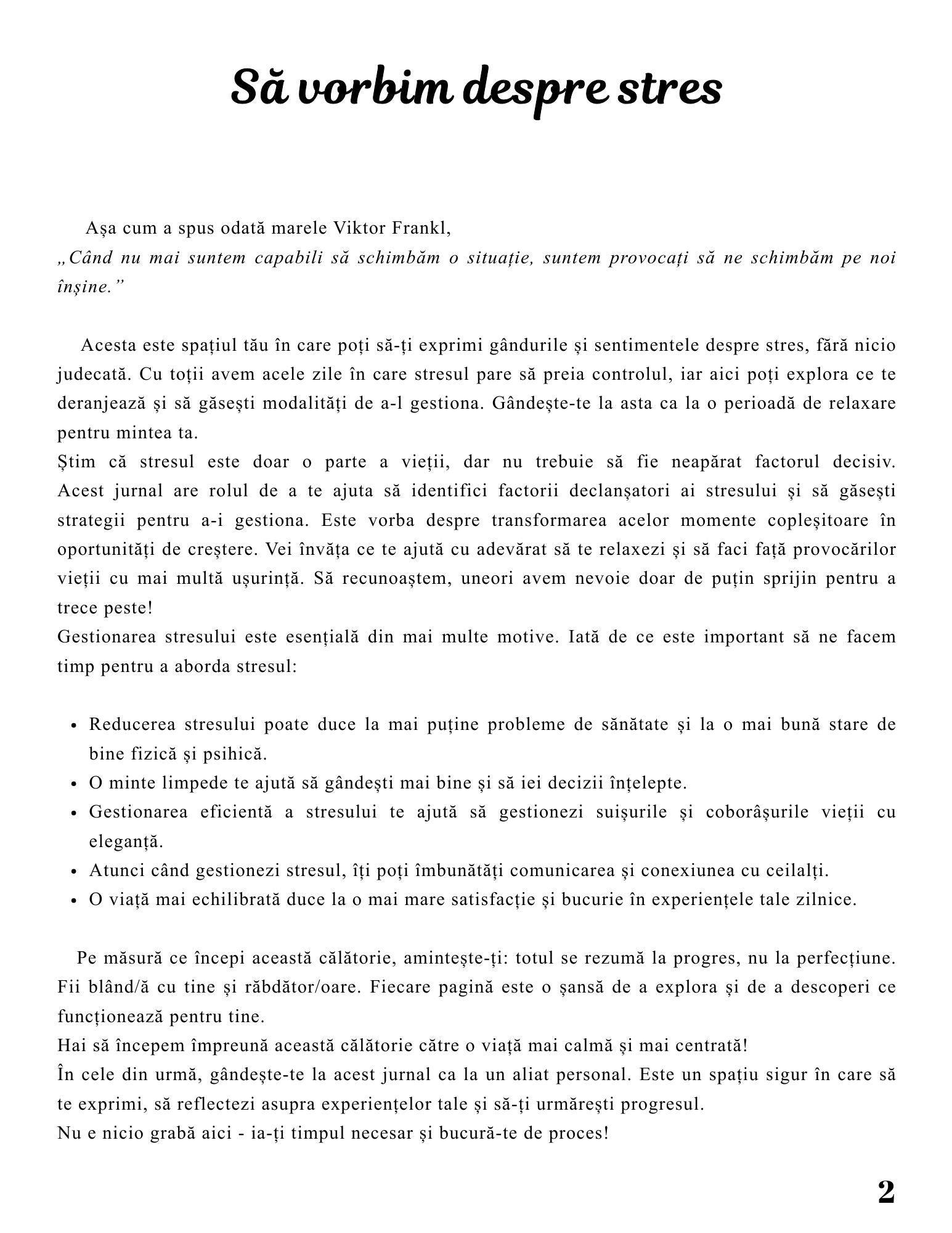 Jurnal De Gestionare A Stresului - Un Ghid Personal Pentru Reducerea Stresului / Reducerea Anxietatii / Relaxare Zilnica Si Echilibru Emotional/ Imbunatatirea Sanatatii Mintale Si Linistii Interioare