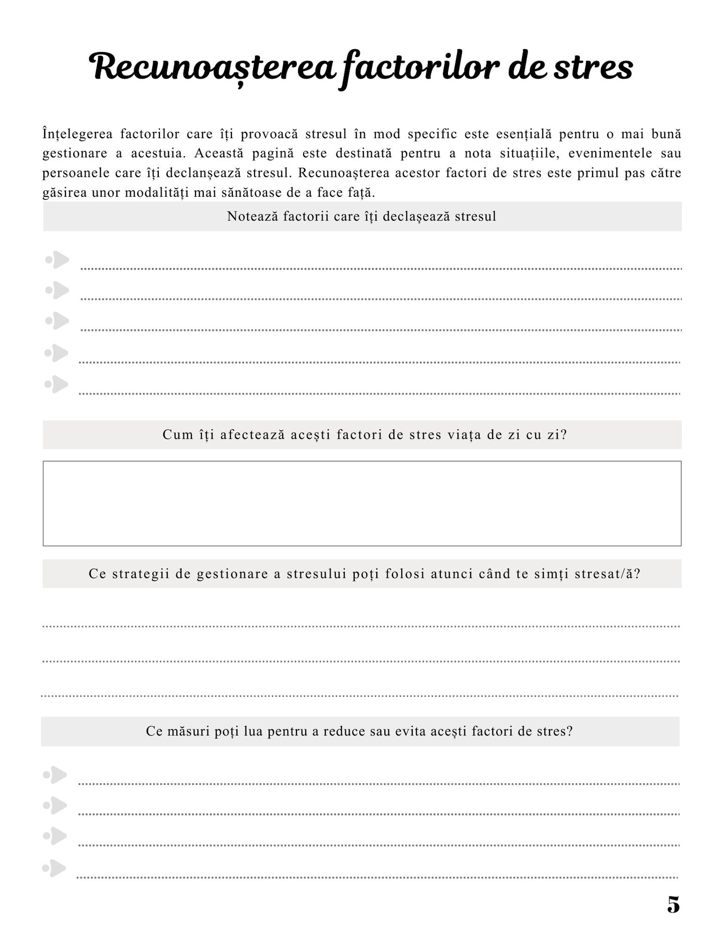 Jurnal De Gestionare A Stresului - Un Ghid Personal Pentru Reducerea Stresului / Reducerea Anxietatii / Relaxare Zilnica Si Echilibru Emotional/ Imbunatatirea Sanatatii Mintale Si Linistii Interioare