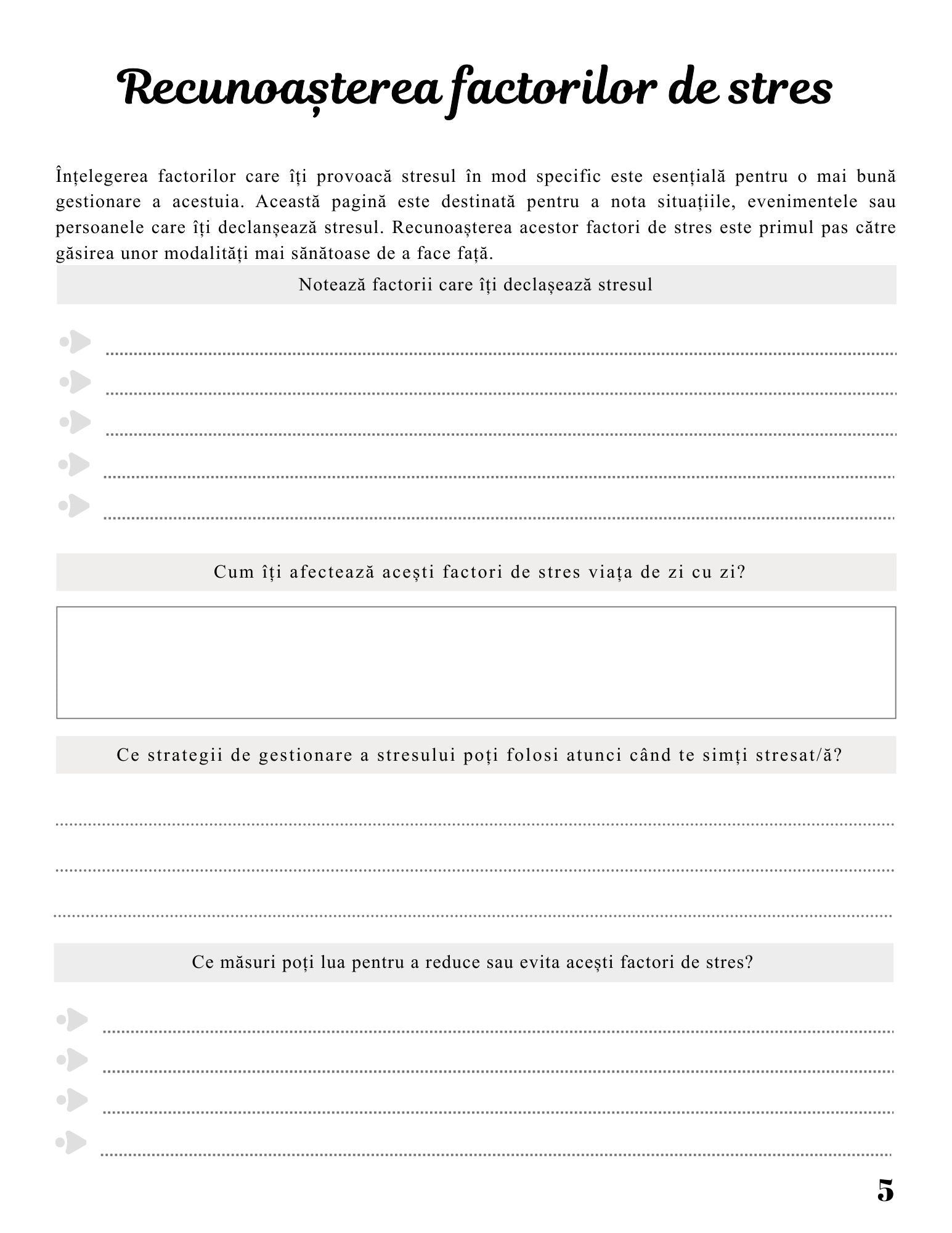 Jurnal De Gestionare A Stresului - Un Ghid Personal Pentru Reducerea Stresului / Reducerea Anxietatii / Relaxare Zilnica Si Echilibru Emotional/ Imbunatatirea Sanatatii Mintale Si Linistii Interioare