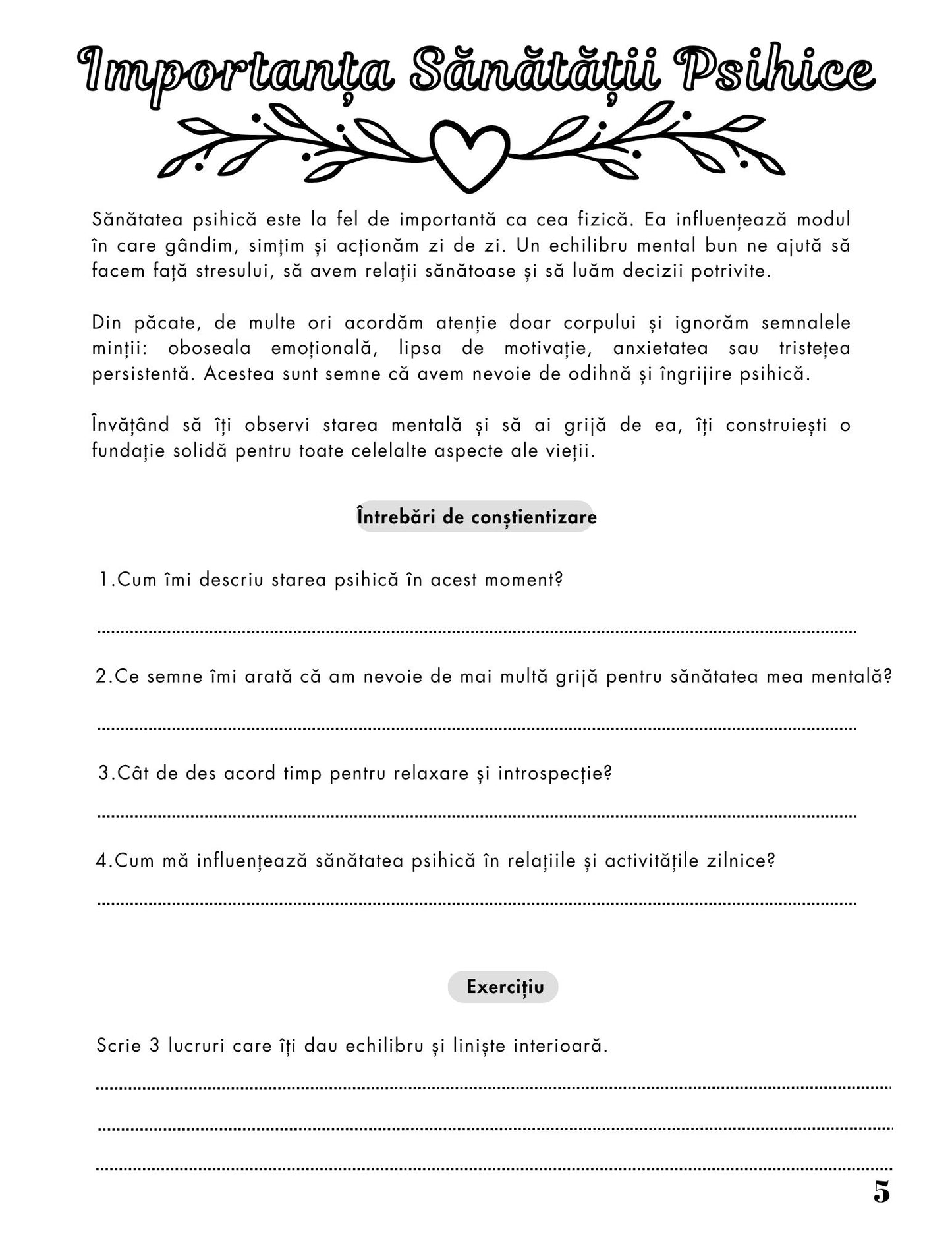 Jurnalul Sanatatii Mele- Sanatatea Psihica si Mentala / Stil de Viata Sanatos Si Activ / Dezvoltare Personala / Ghid De Autocunoastere Si Echilibru / Relaxare