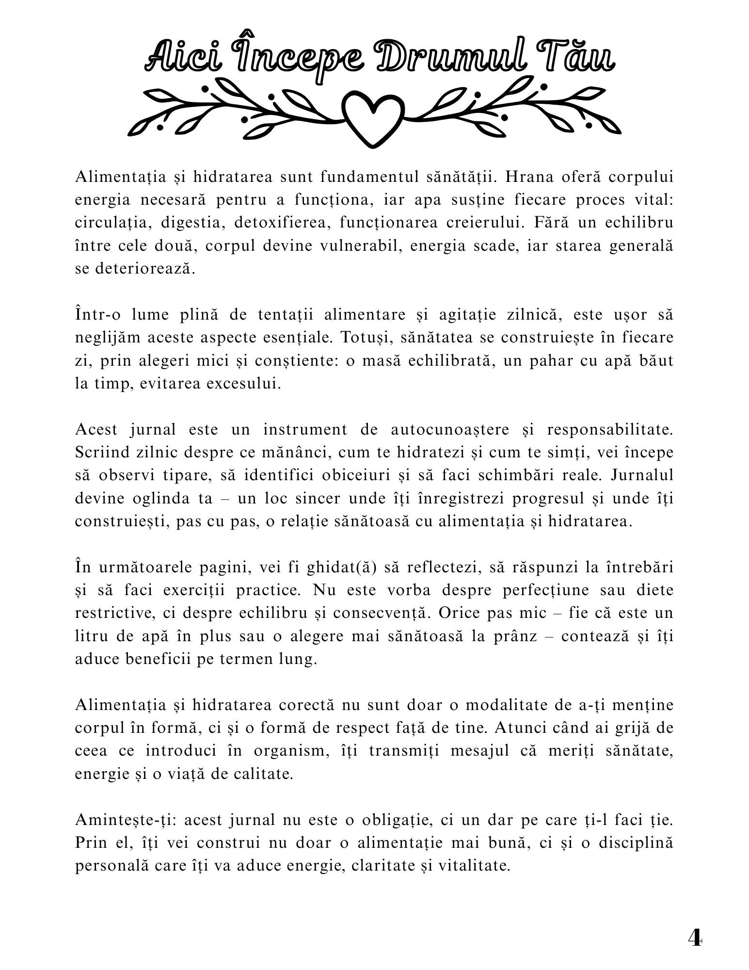 Jurnalul Sanatatii Mele - Importanta Alimentatiei Si A Hidratarii Corecte Pentru O Viata Echilibrata / Stil de Viata Sanatos / Dezvoltare Personala / Ghid De Autocunoastere Si Echilibru