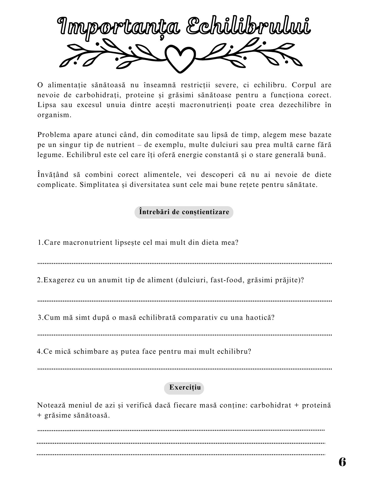 Jurnalul Sanatatii Mele - Importanta Alimentatiei Si A Hidratarii Corecte Pentru O Viata Echilibrata / Stil de Viata Sanatos / Dezvoltare Personala / Ghid De Autocunoastere Si Echilibru