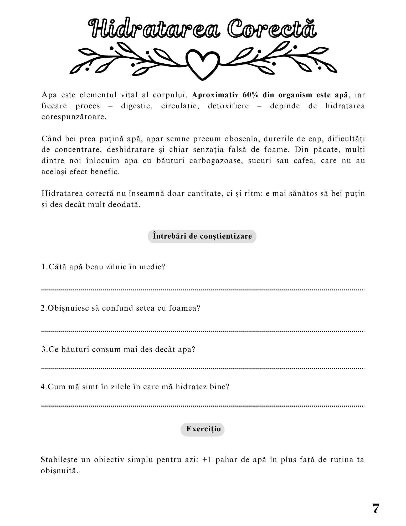 Jurnalul Sanatatii Mele - Importanta Alimentatiei Si A Hidratarii Corecte Pentru O Viata Echilibrata / Stil de Viata Sanatos / Dezvoltare Personala / Ghid De Autocunoastere Si Echilibru