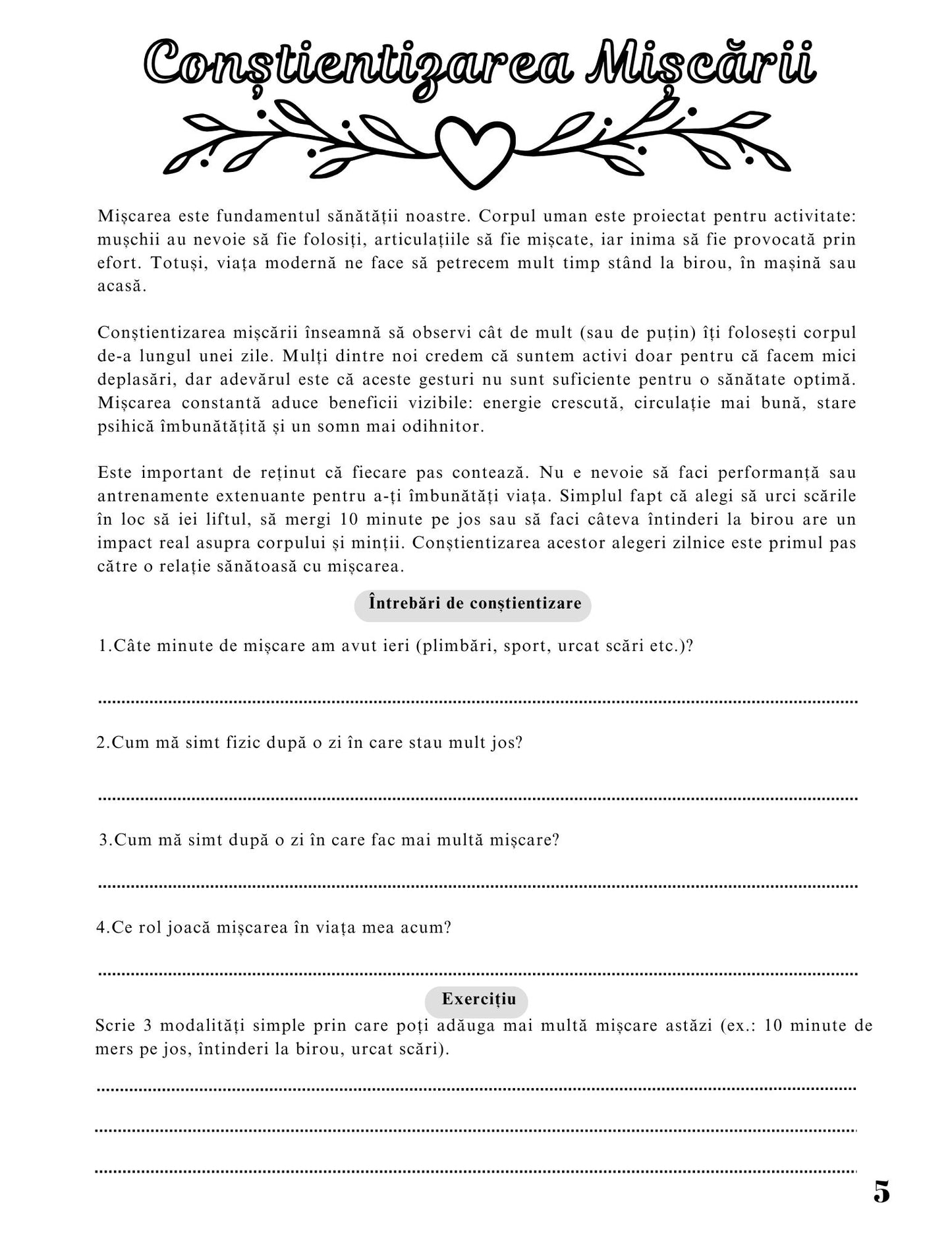 Jurnalul Sanatatii Mele - Importanta Sportului Si A Miscarii Pentru O Viata Echilibrata / Stil de Viata Sanatos Si Activ / Dezvoltare Personala / Ghid De Autocunoaștere Si Echilibru / Relaxare