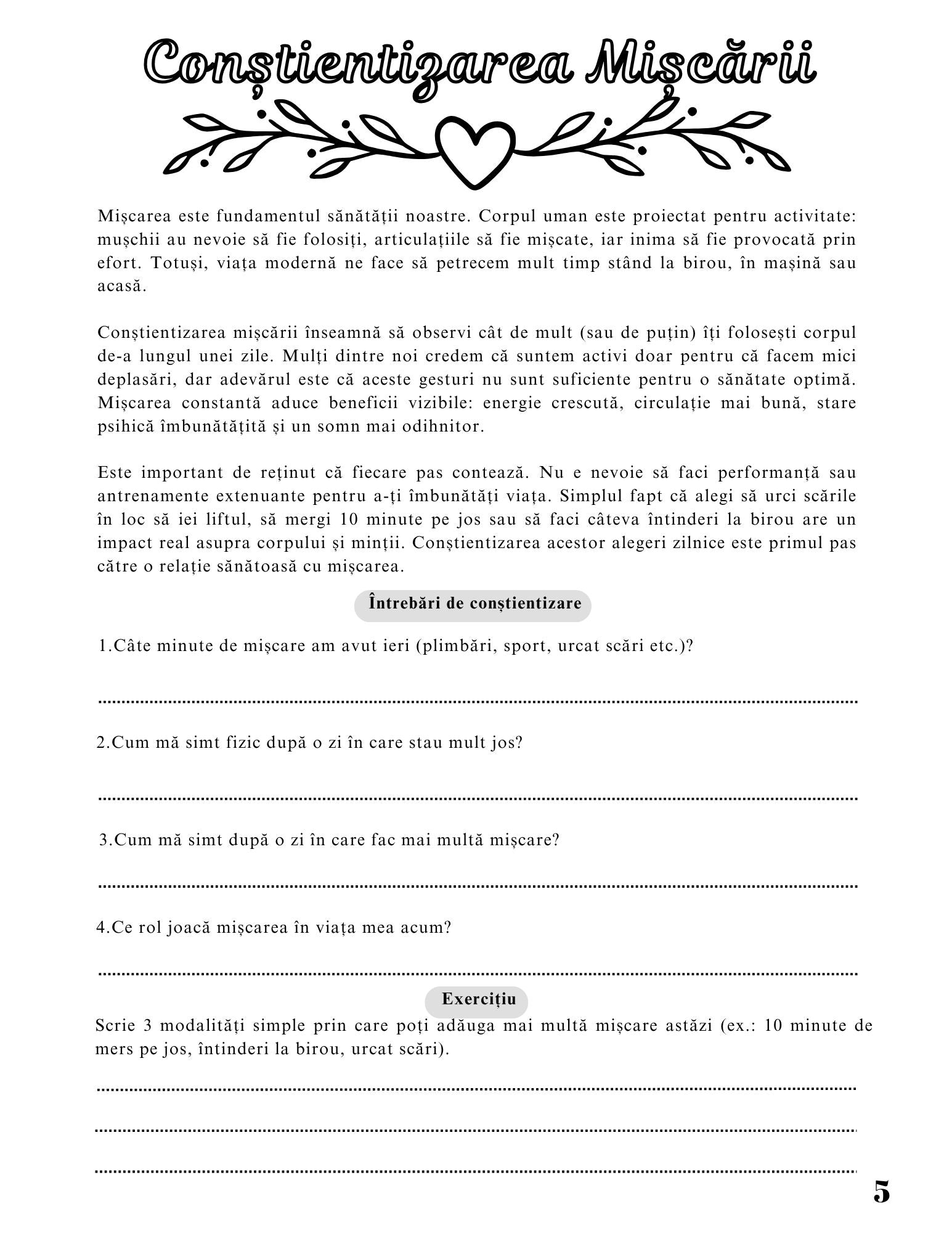 Jurnalul Sanatatii Mele - Importanta Sportului Si A Miscarii Pentru O Viata Echilibrata / Stil de Viata Sanatos Si Activ / Dezvoltare Personala / Ghid De Autocunoaștere Si Echilibru / Relaxare
