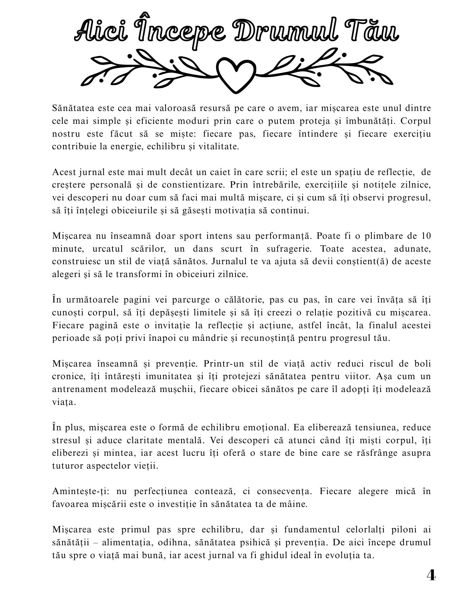 Jurnalul Sanatatii Mele - Importanta Sportului Si A Miscarii Pentru O Viata Echilibrata / Stil de Viata Sanatos Si Activ / Dezvoltare Personala / Ghid De Autocunoaștere Si Echilibru / Relaxare