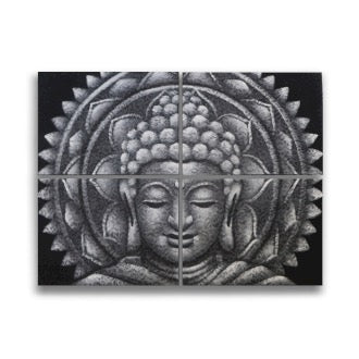 Set 4 Tablouri Buddha Mandala - Gri 40 x 30 cm