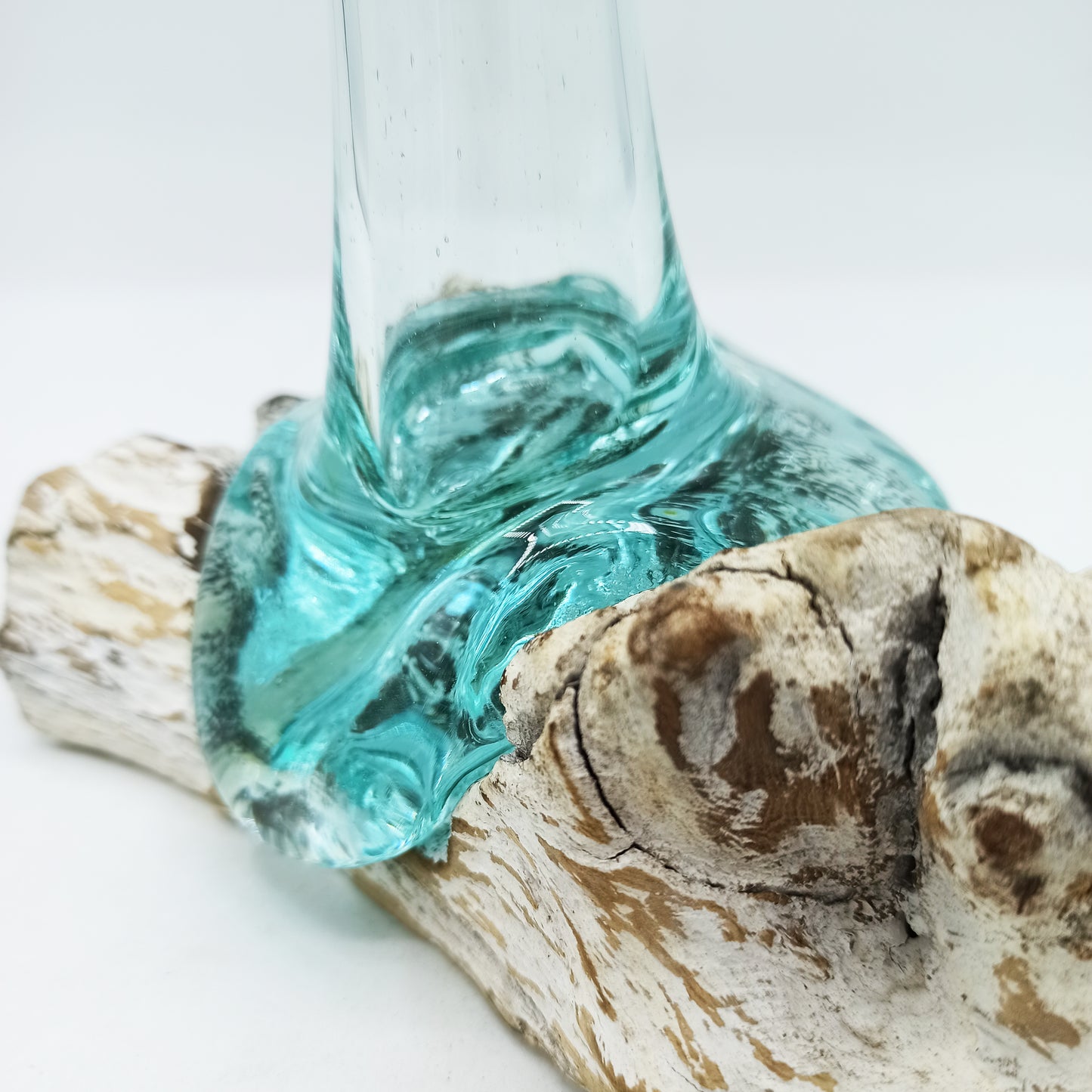 Sticla Topita pe Lemn Alb - Vaza Mica