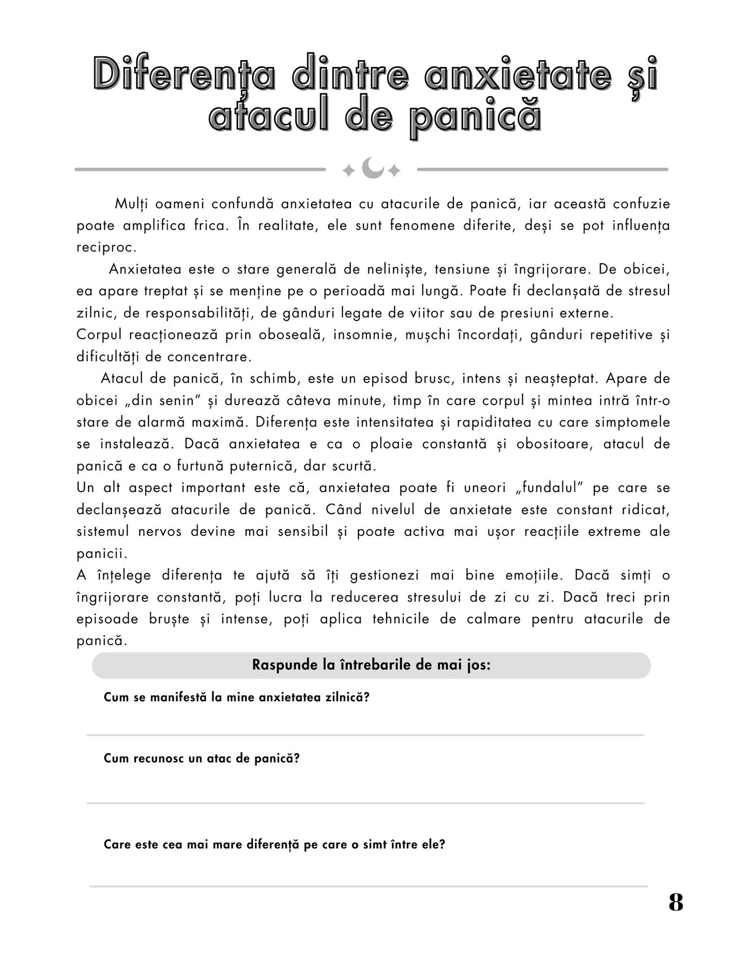 Interior Jurnal pentru Atacuri de Panică PDF – exerciții practice pentru calmare și recăpătarea controlului, cotomag.ro