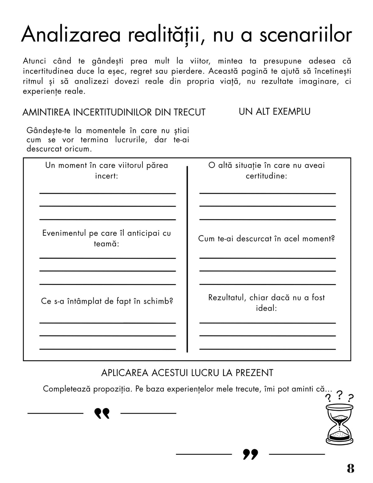 Interior Jurnalul pentru Eliberarea Grijilor asupra Viitorului PDF – exerciții și tehnici pentru reducerea anxietății și incertitudinii, cotomag.ro