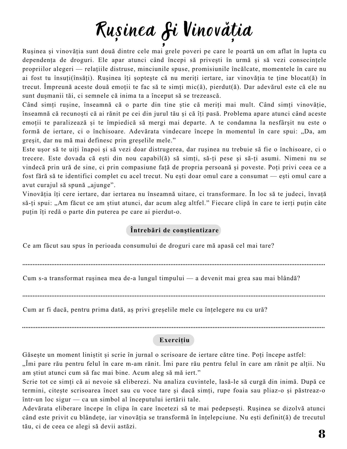 Interior Jurnalul Eliberării Mele PDF Dependența de Droguri – exerciții și întrebări pentru conștientizarea tiparelor comportamentale, cotomag.ro