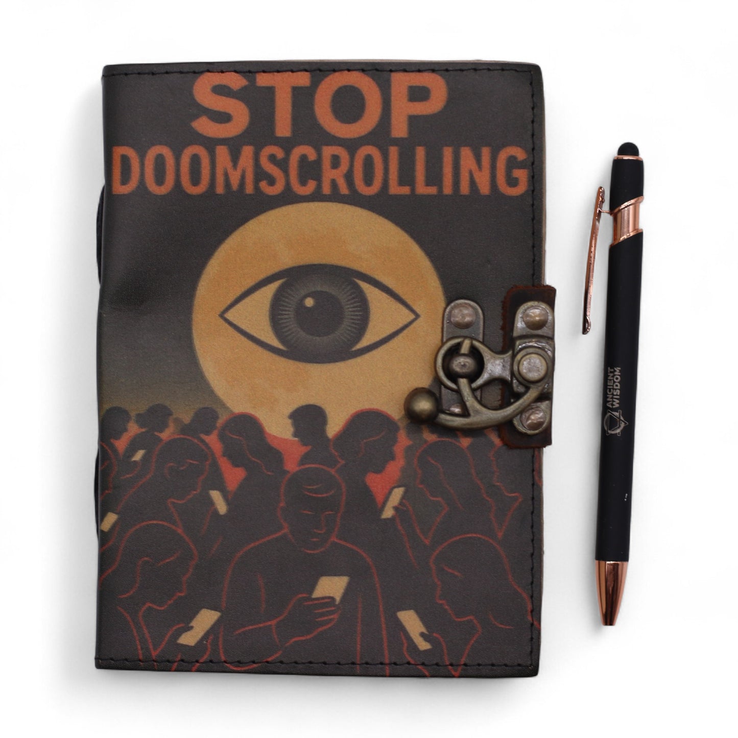 Agenda din Piele de 200 Pagini (18x13 cm) – Stop Doom Scrolling / Carnet Creativ pentru Notite, Inspiratie si Reflectie / Jurnal pentru Creativitate si Idei