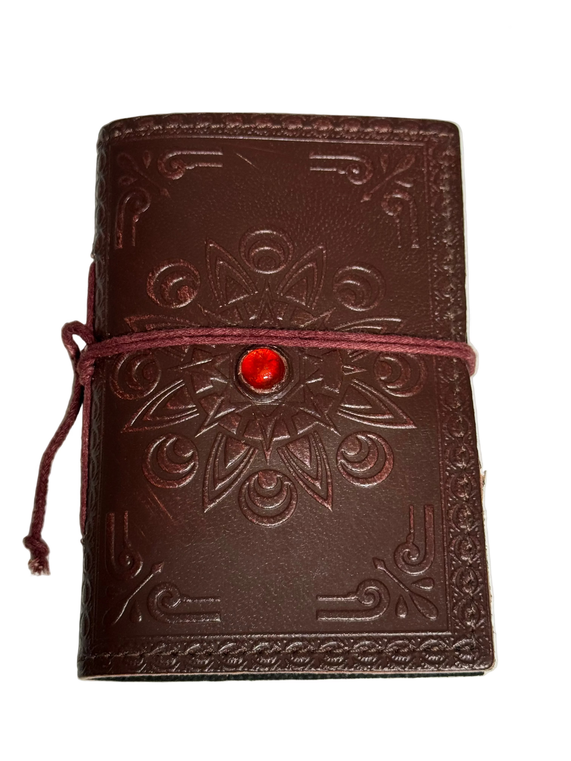 Agendă maro cu piatră semiprețioasă decorativă și design inspirat de simbolistica chakrelor, 96 de pagini, format compact 9 × 13 cm – Cotomag