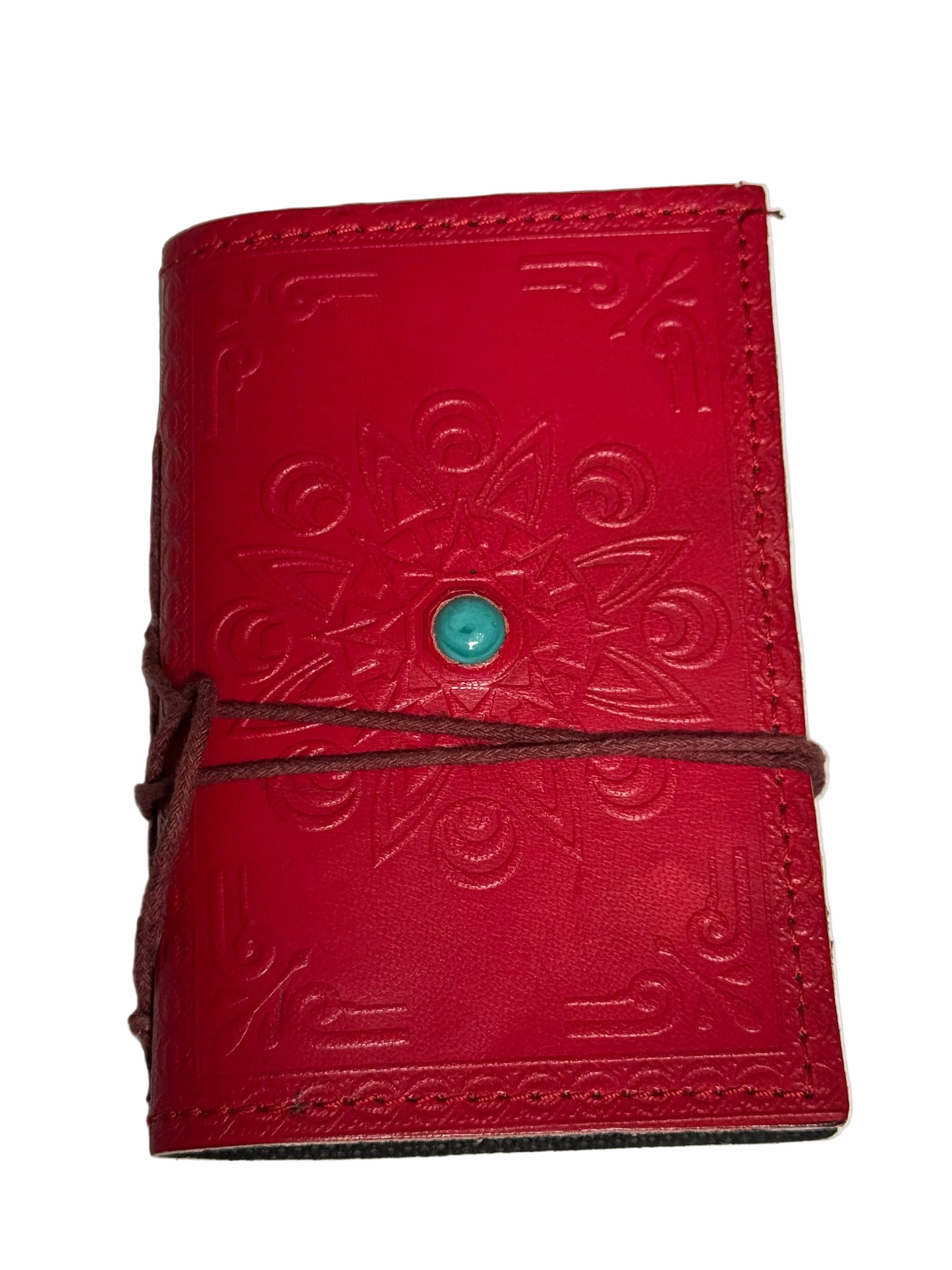 Agendă roșie cu piatră semiprețioasă decorativă și design inspirat de simbolistica chakrelor, 96 de pagini, format compact 9 × 13 cm – Cotomag