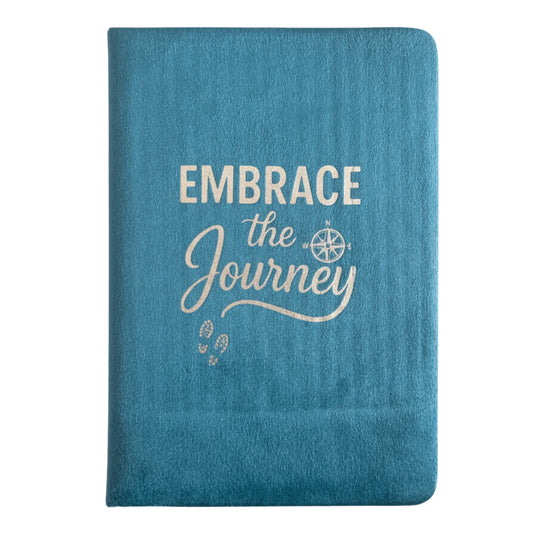 Agendă cu copertă moale din catifea albastră, mesaj Embrace the Journey, 80 de pagini și dimensiunea de 15 × 21 cm – Cotomag