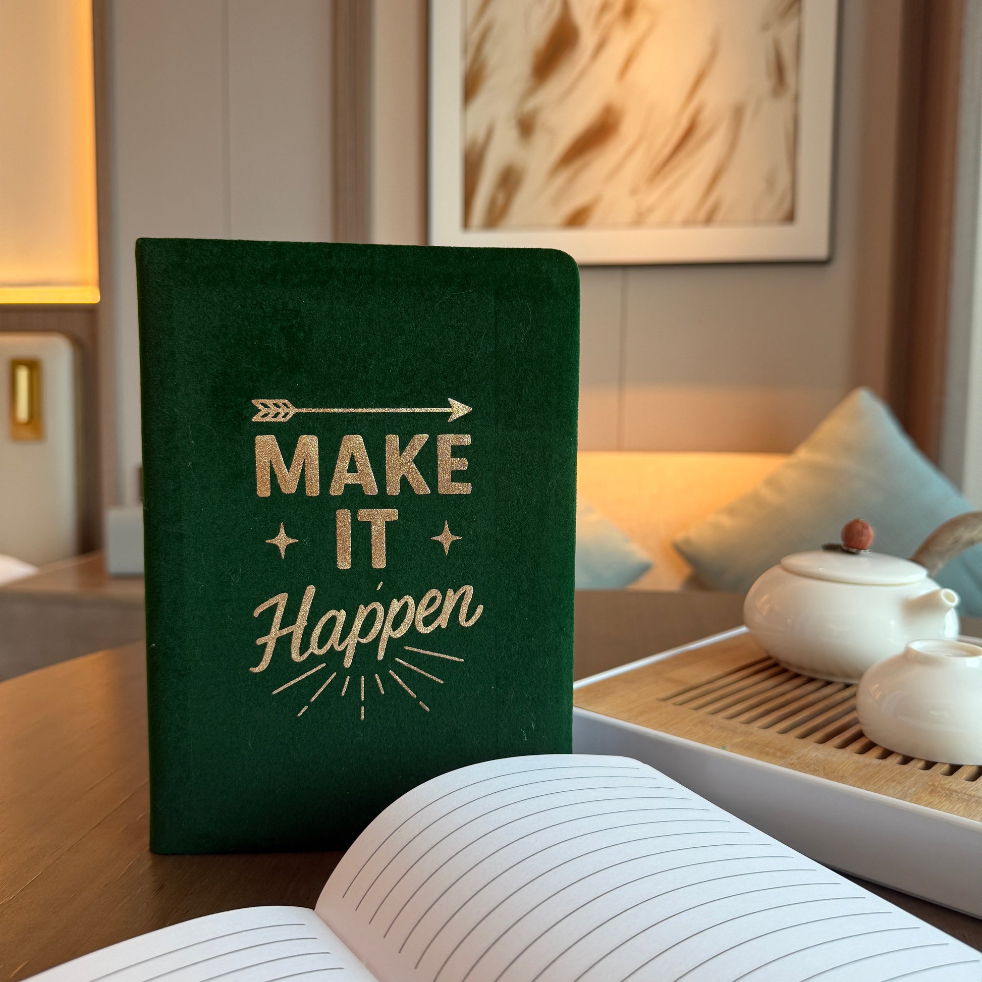 Agenda Catifea 80 Pagini Verde – Make It Happen – Carnet Creativ pentru Notite, Inspiratie si Reflectie / Jurnal pentru Creativitate si Idei