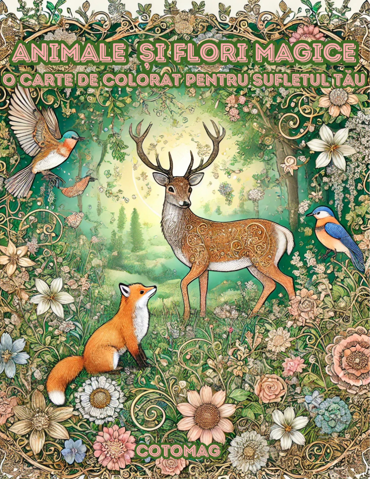 Animale si Flori Magice: Carte de Colorat Relaxanta Pentru Adulti si Copii 