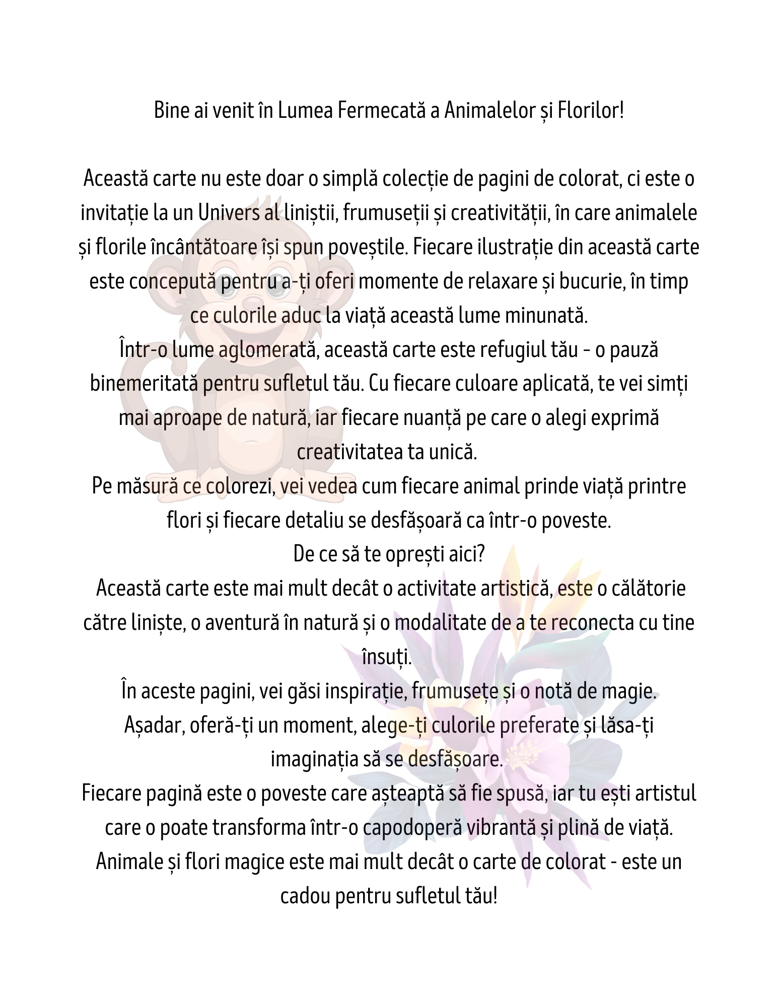 Animale si Flori Magice: Carte de Colorat Relaxanta Pentru Adulti si Copii 