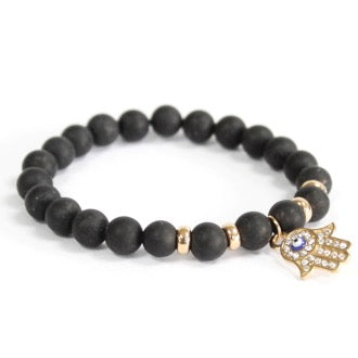 Bratara cu Pietre Pretioase - Agat Negru & Hamsa