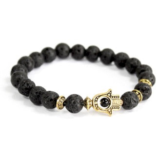 Bratara cu Pietre Pretioase - Hamsa de Aur & Piatra de Lava