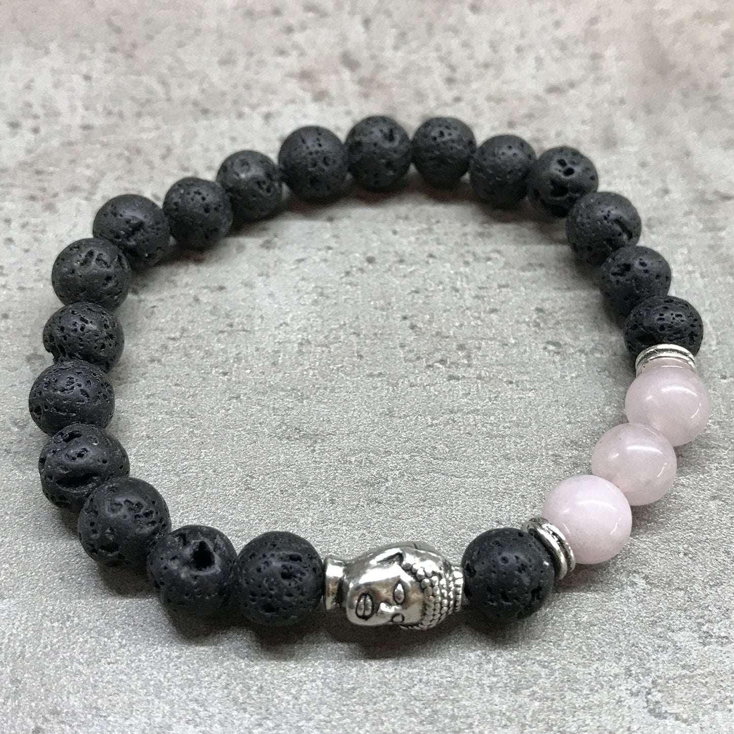Bratara din Piatra de Lava - Buddha Cuart Roz