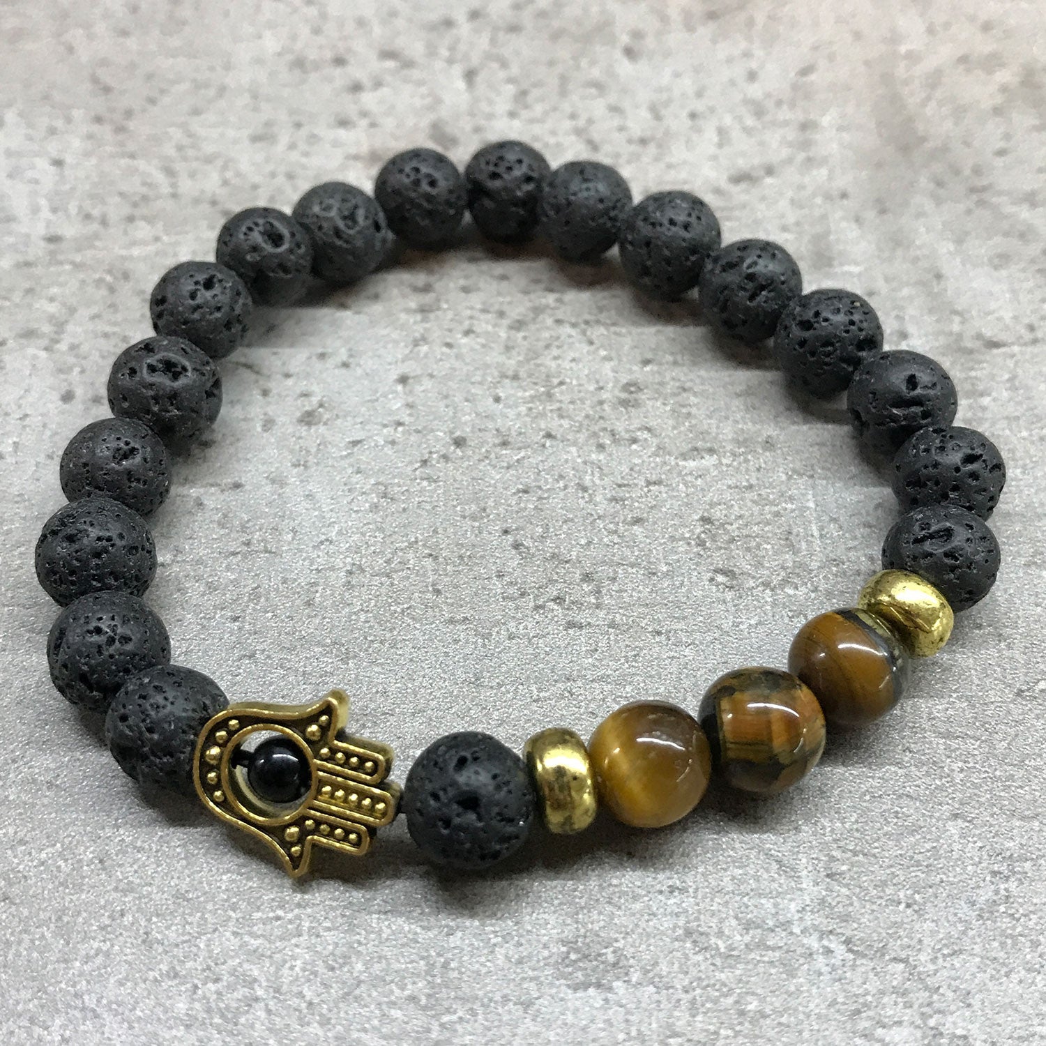 Bratara din Piatra de Lava - Hamsa Ochi de Tigru