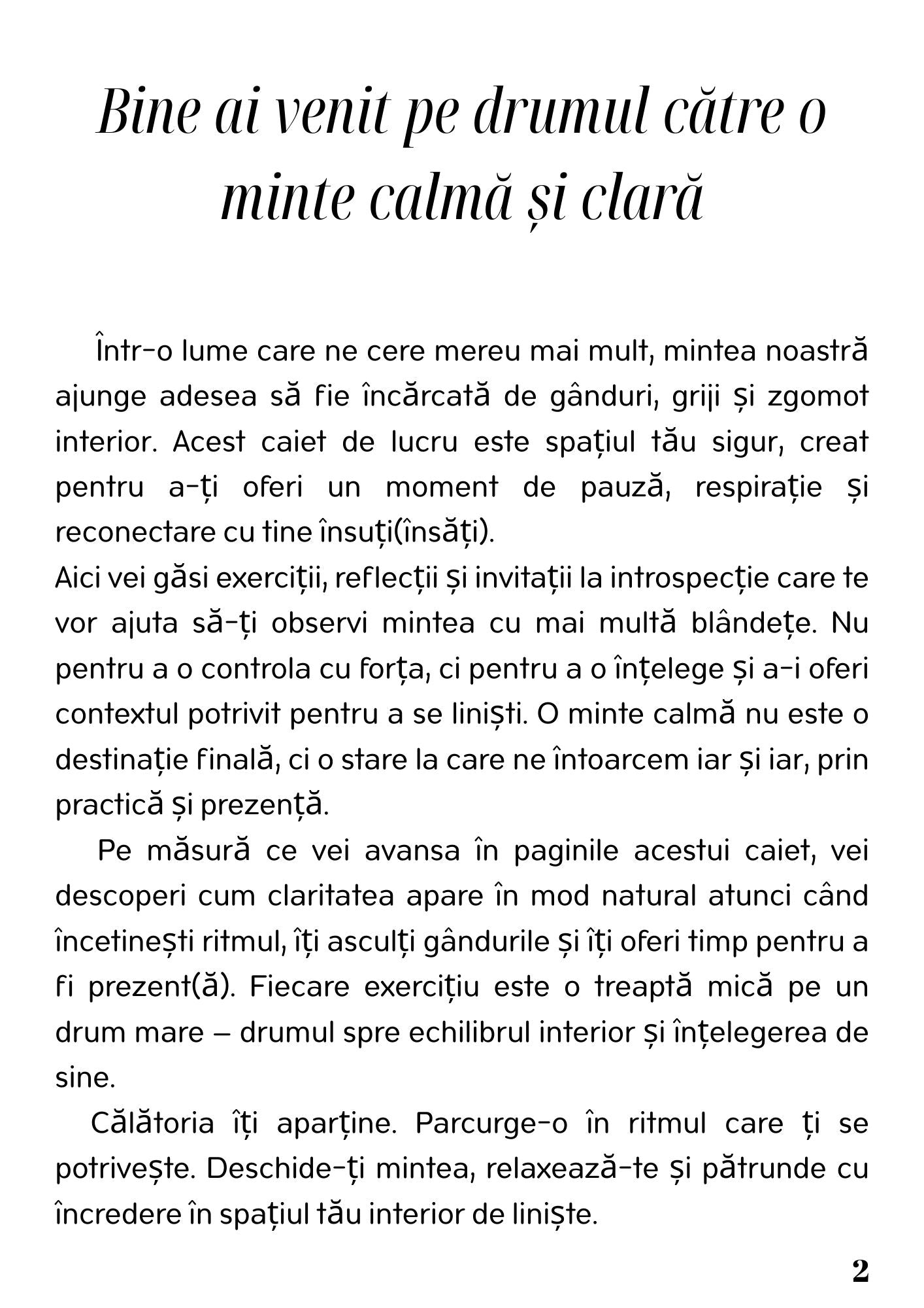 Caiet de Lucru - Puterea Unei Minti Calme - Drumul Tau Spre Claritate Mentala / Dezvoltare Personală & Mindfulness