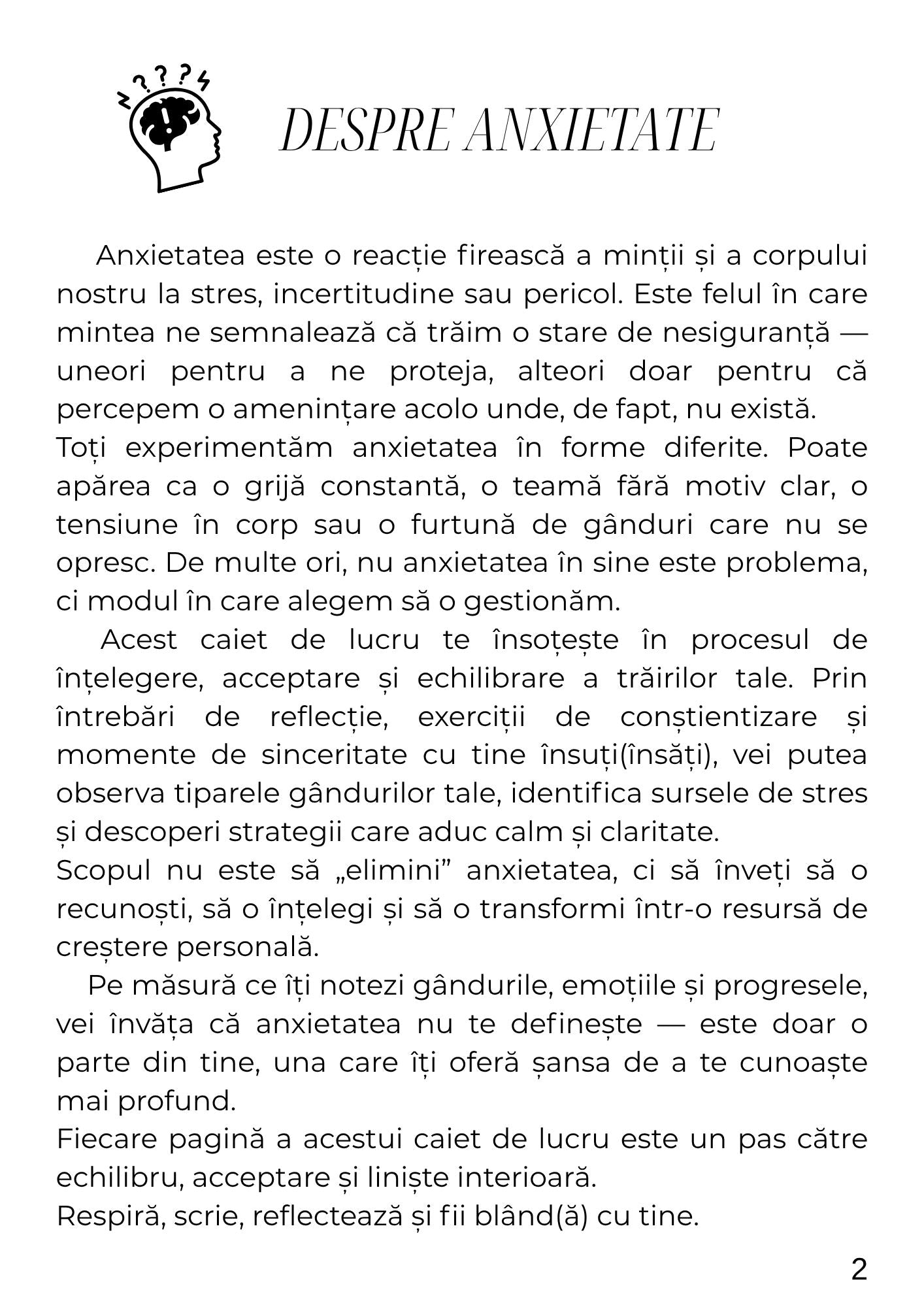 Caiet de Lucru pentru Gestionarea Anxietatii / Autovindecare / Transformare Interioara / Regasirea Echilibrului / Calm, Claritate si Curaj