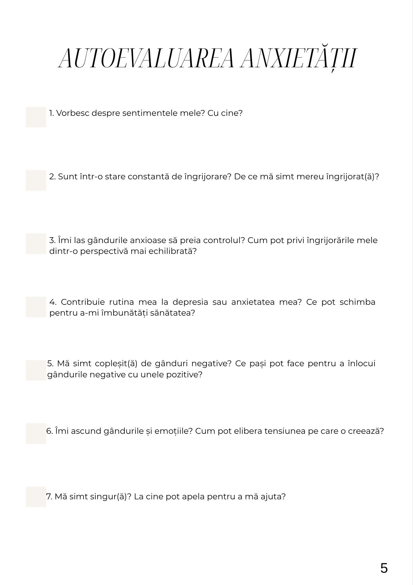 Caiet de Lucru pentru Gestionarea Anxietatii / Autovindecare / Transformare Interioara / Regasirea Echilibrului / Calm, Claritate si Curaj