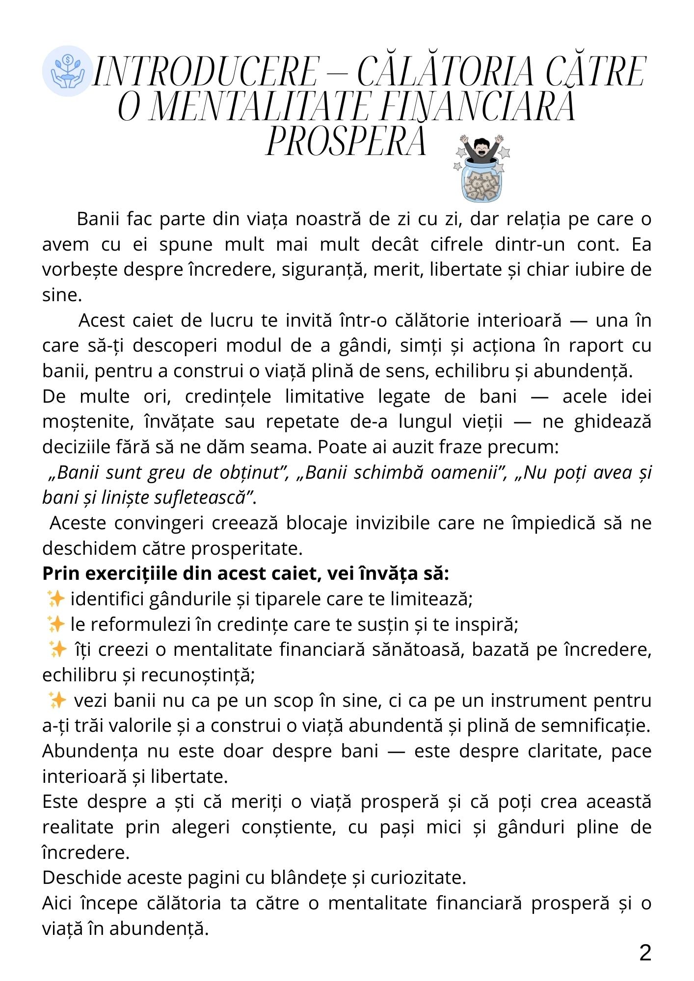 Caietul Meu de Lucru - Mentalitate Financiara Prospera / Educatie Financiara si Mindset Pentru Succes / Dezvoltare Personala si Management Financiar / Abundenta
