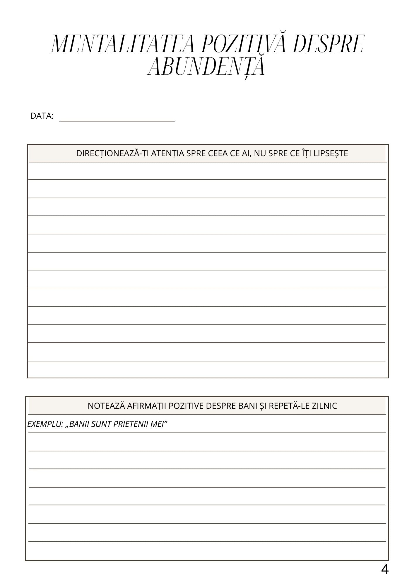 Caietul Meu de Lucru - Mentalitate Financiara Prospera / Educatie Financiara si Mindset Pentru Succes / Dezvoltare Personala si Management Financiar / Abundenta