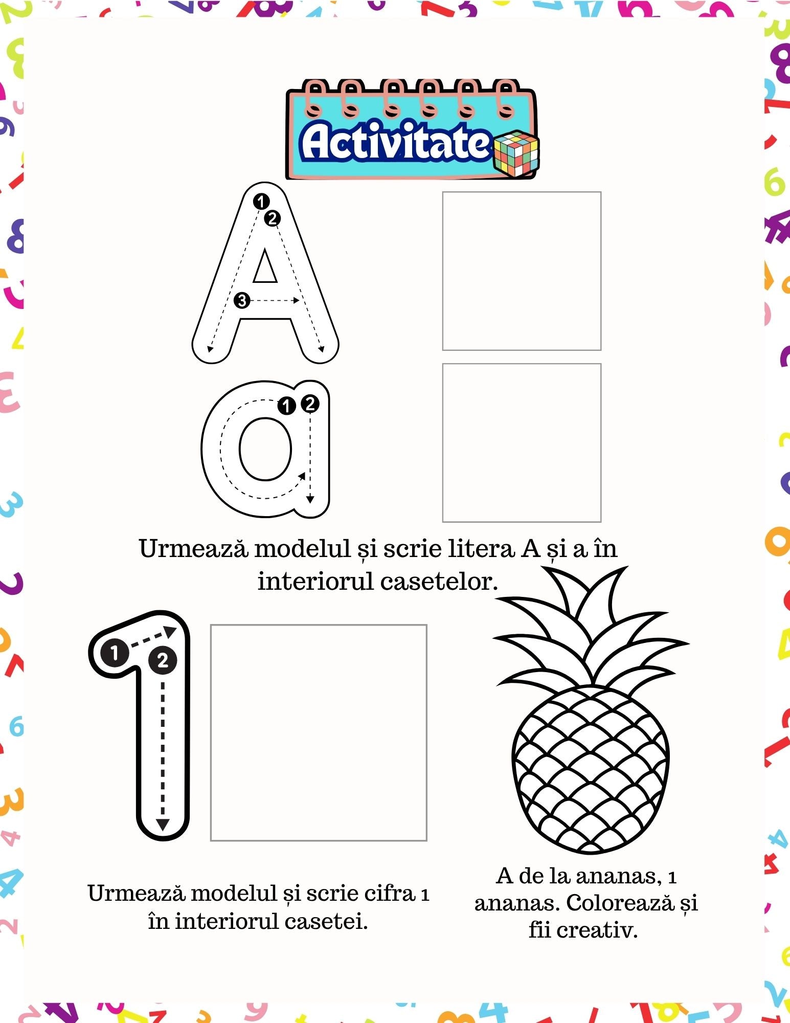 Carte cu Activitati - Alfabetul Si Numerele - Activitati Educative Pentru Copii / Joc Creativ si Educatie / Invatare Interactiva si Distractiva