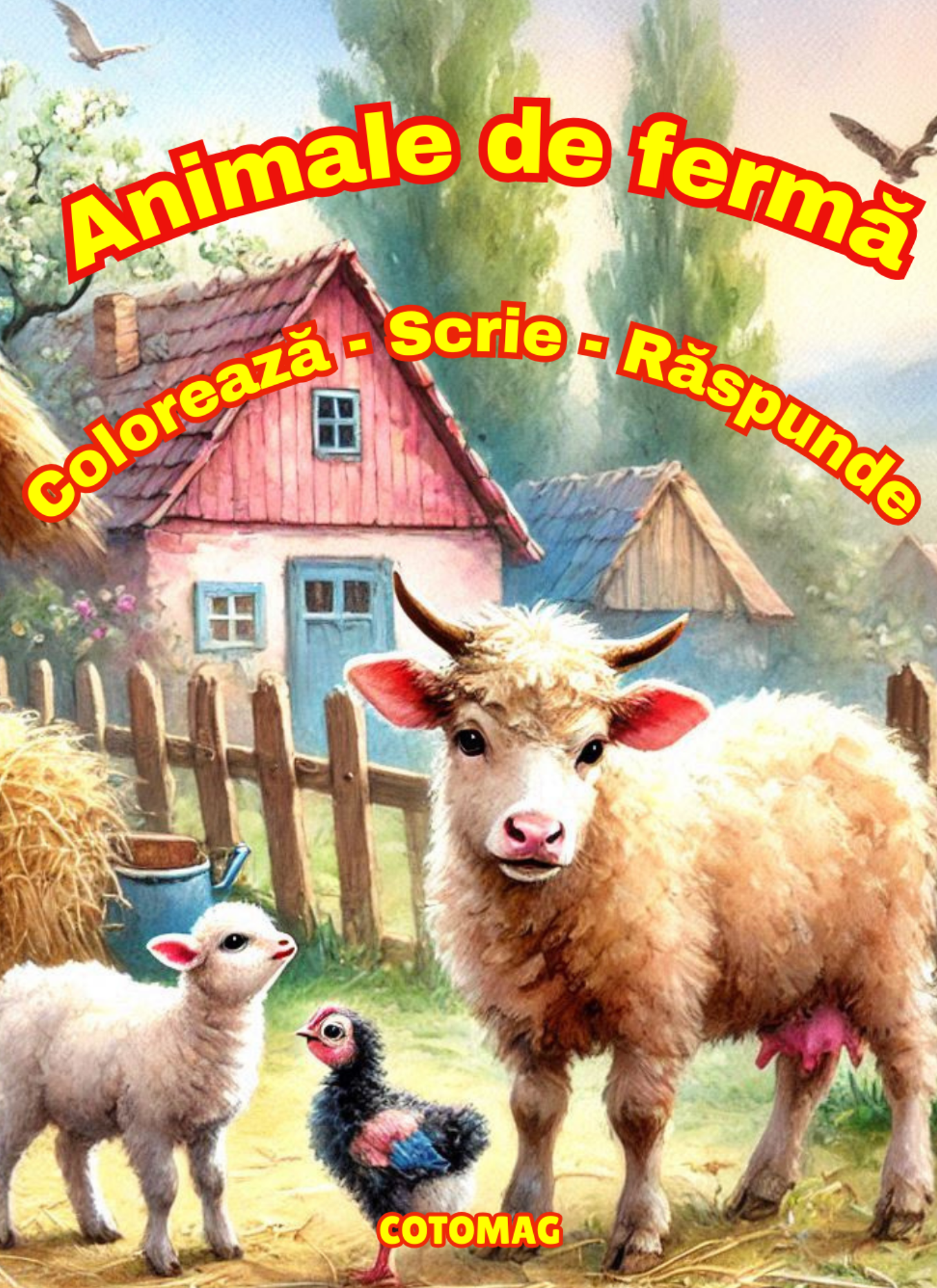 Carte de Colorat Animale de Ferma: Coloreaza-Scrie-Raspunde / Carte de Colorat cu Activitati Pentru Copii de 4-8 Ani