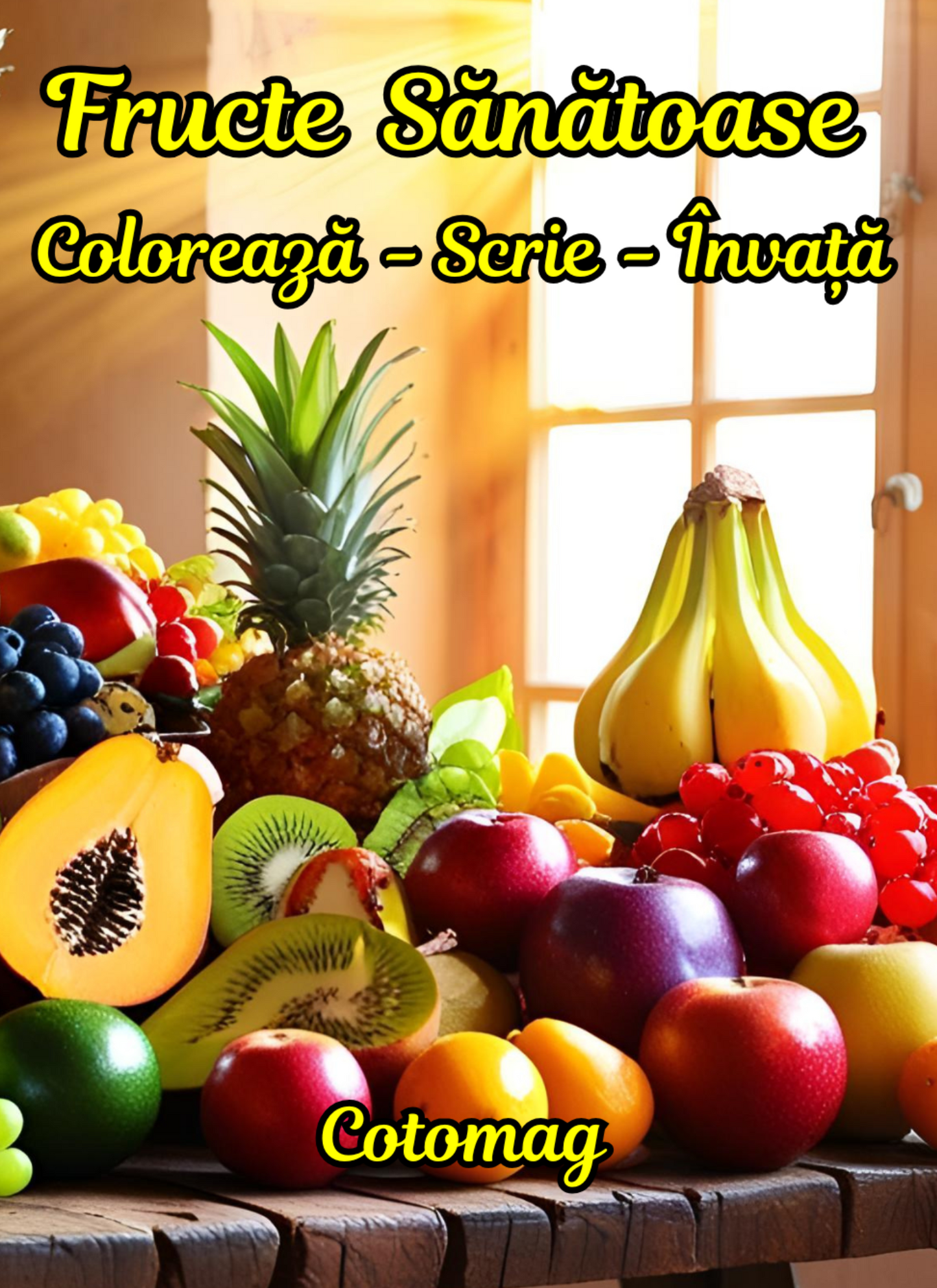 Carte de Colorat Fructe Sanatoase: Coloreaza-Scrie-invata / Carte de Colorat cu Activitati Pentru Copii / Carte Digitala /  Ebook