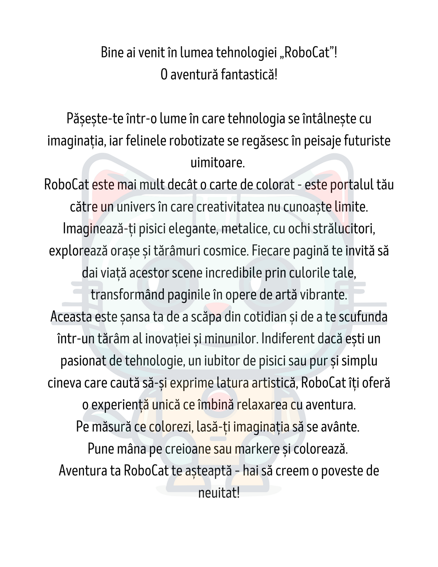 Carte de Colorat Pisica Robot - O Aventura Futurista de Colorat / Carte Digitala / Ebook