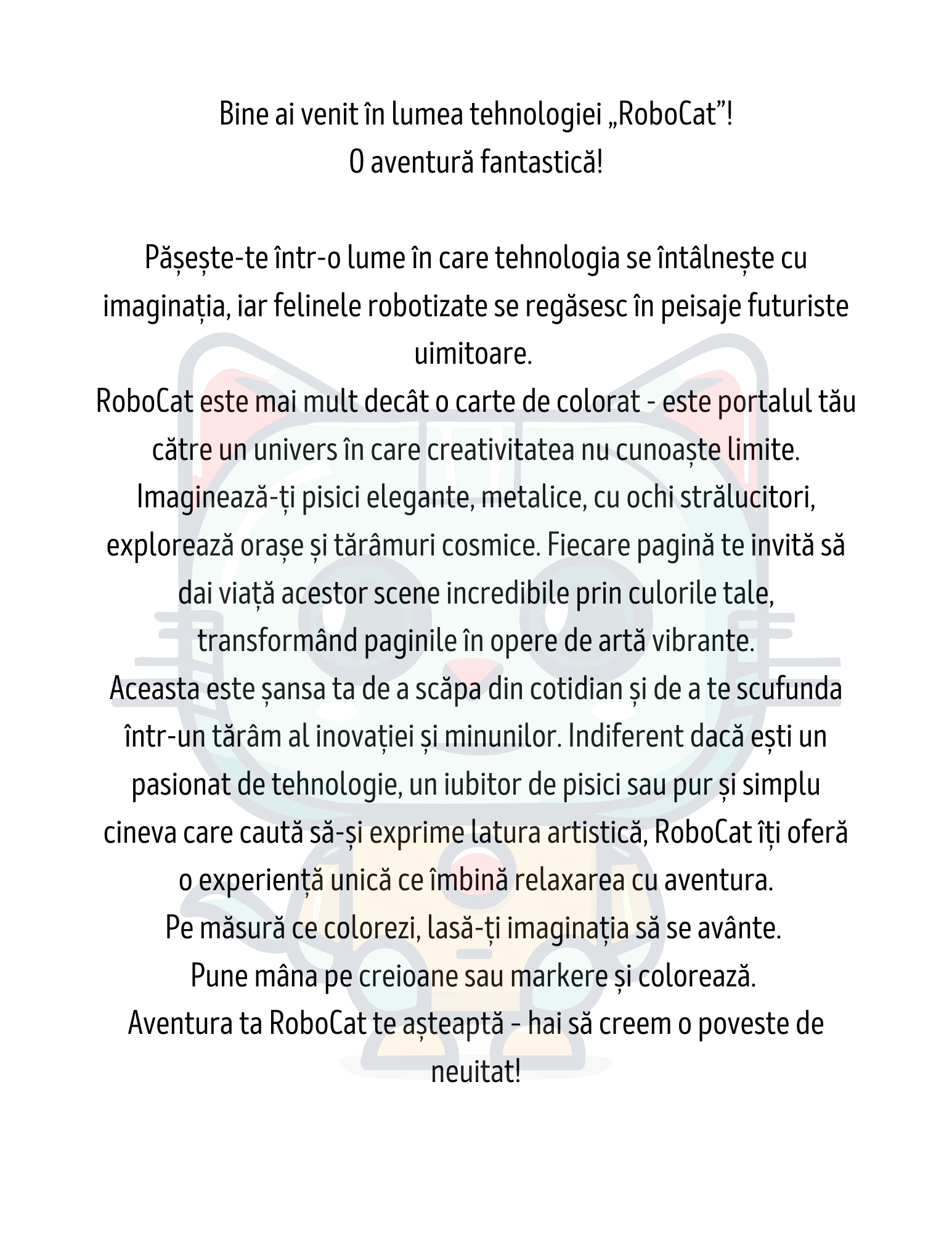Carte de Colorat Pisica Robot - O Aventura Futurista de Colorat / Carte Digitala / Ebook