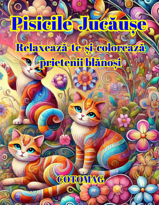 Carte de Colorat Pisicile Jucause: Relaxează-te și Coloreaza Prietenii Blanosi – O Carte de Colorat cu Pisici Pentru Adulți și Copii