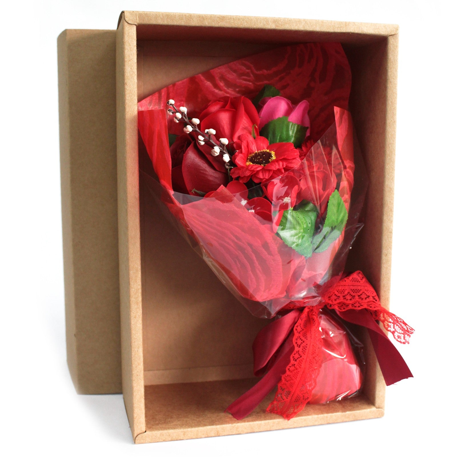 Cutie cu Buchet de Flori Rosii de Sapun 